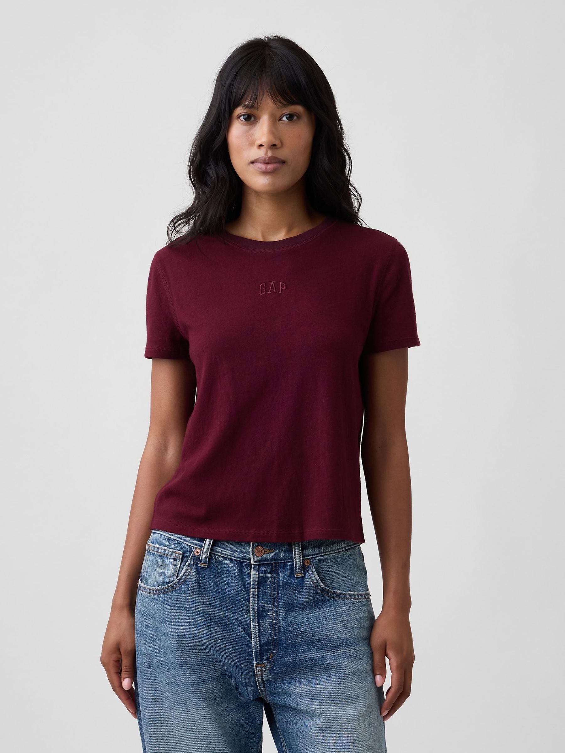 Burgundy Authentic Shrunken Logo T-Shirt - Image 1 of 4