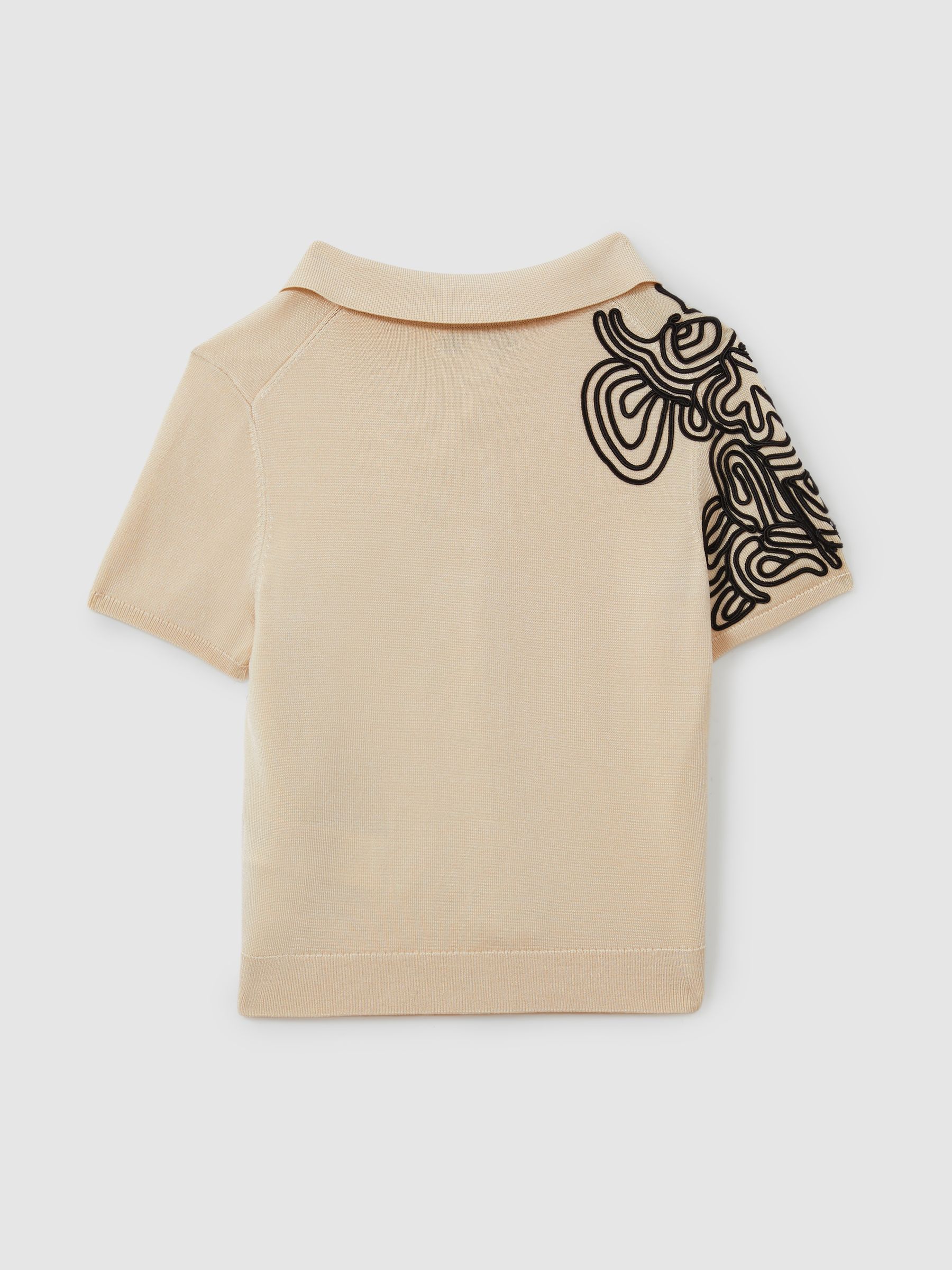 9-13 yrs Jersey Embroidered Cuban Collar Shirt in Off White/Black - Image 2 of 3