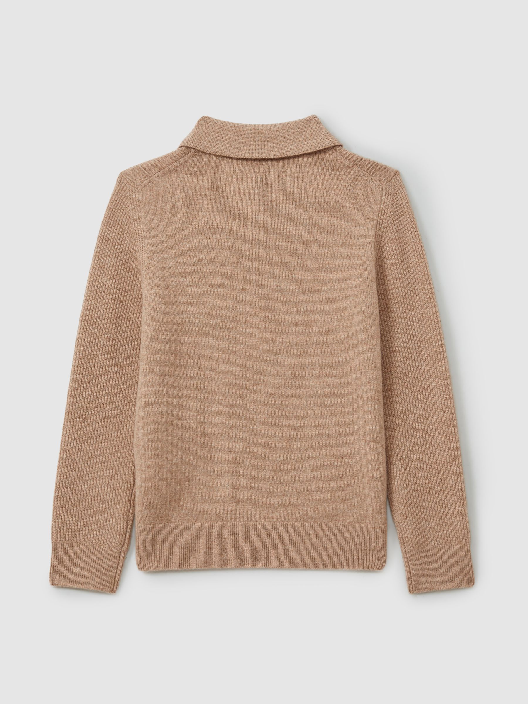 3-9 yrs Merino Wool Quarter Zip Polo Shirt in Soft Camel Brown - Image 2 of 4