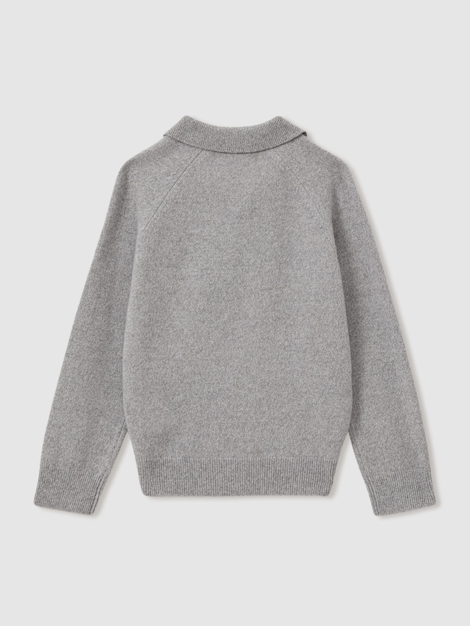 Junior Wool-Cashmere Open Collar Polo Shirt in Grey Melange - Image 2 of 3