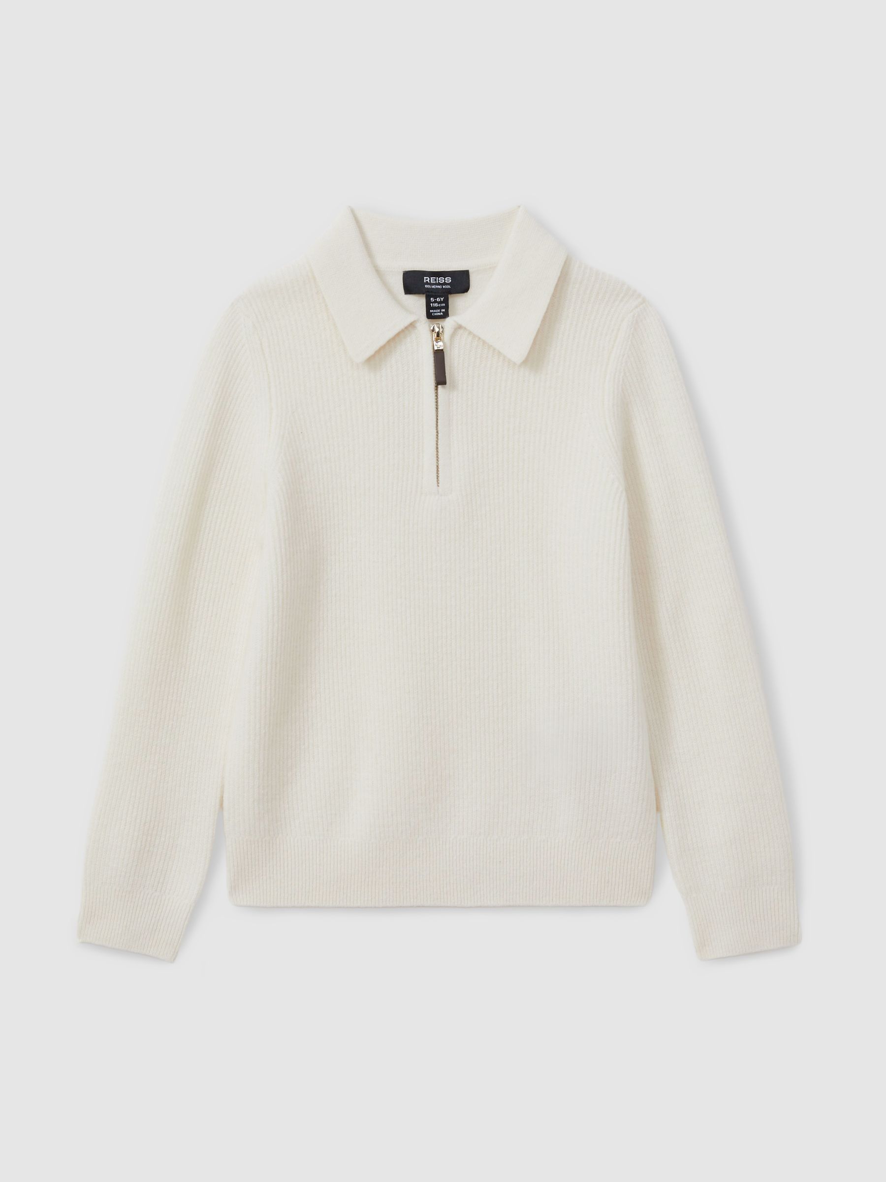 9-13 yrs Merino Wool Quarter Zip Polo Shirt in Off White - Image 2 of 4