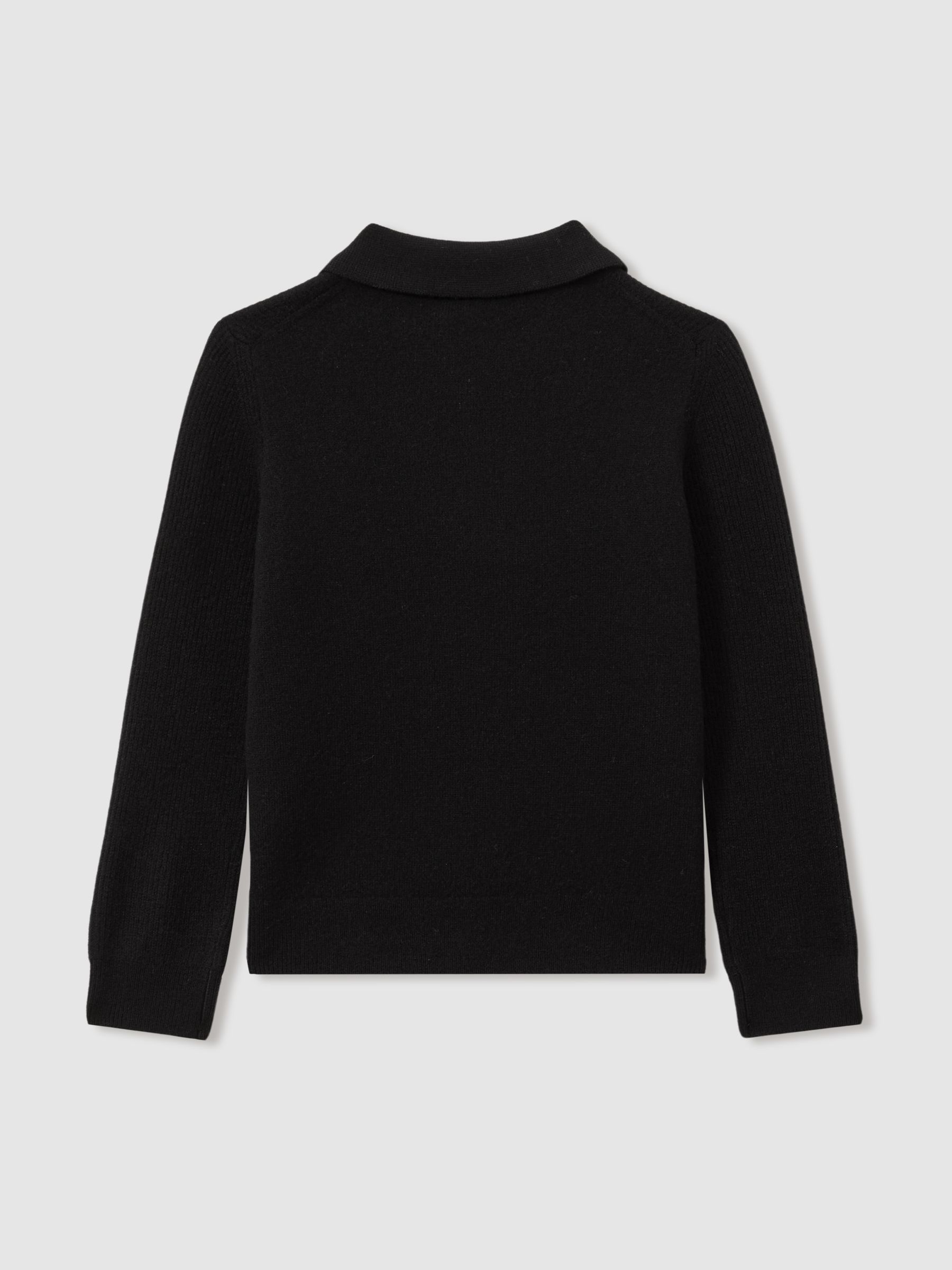 9-13 yrs Merino Wool Quarter Zip Polo Shirt in Black - Image 2 of 3