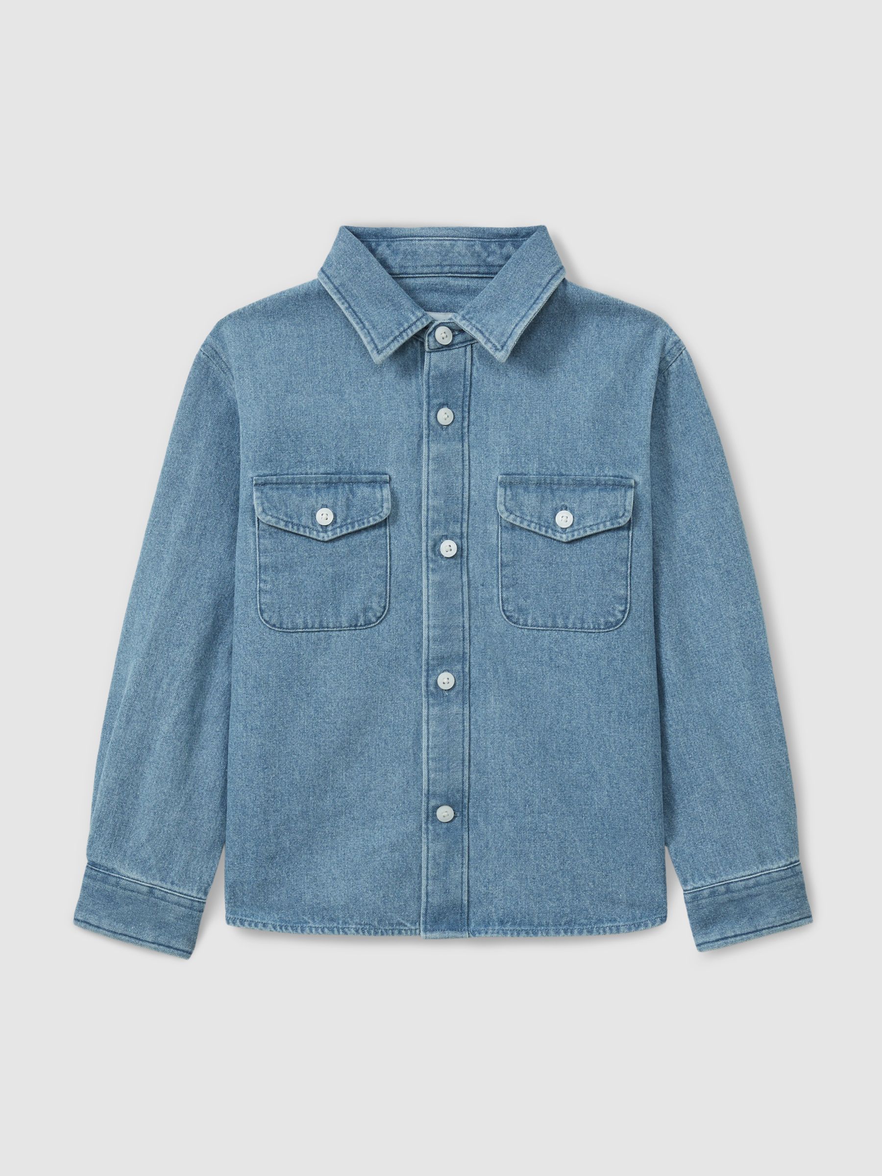 9-13 yrs Denim Overshirt in Mid Blue - Image 2 of 4