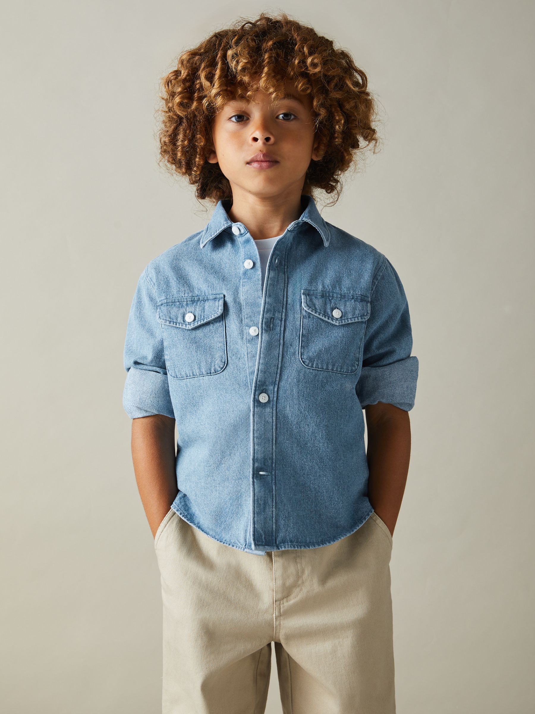 9-13 yrs Denim Overshirt in Mid Blue - Image 3 of 4