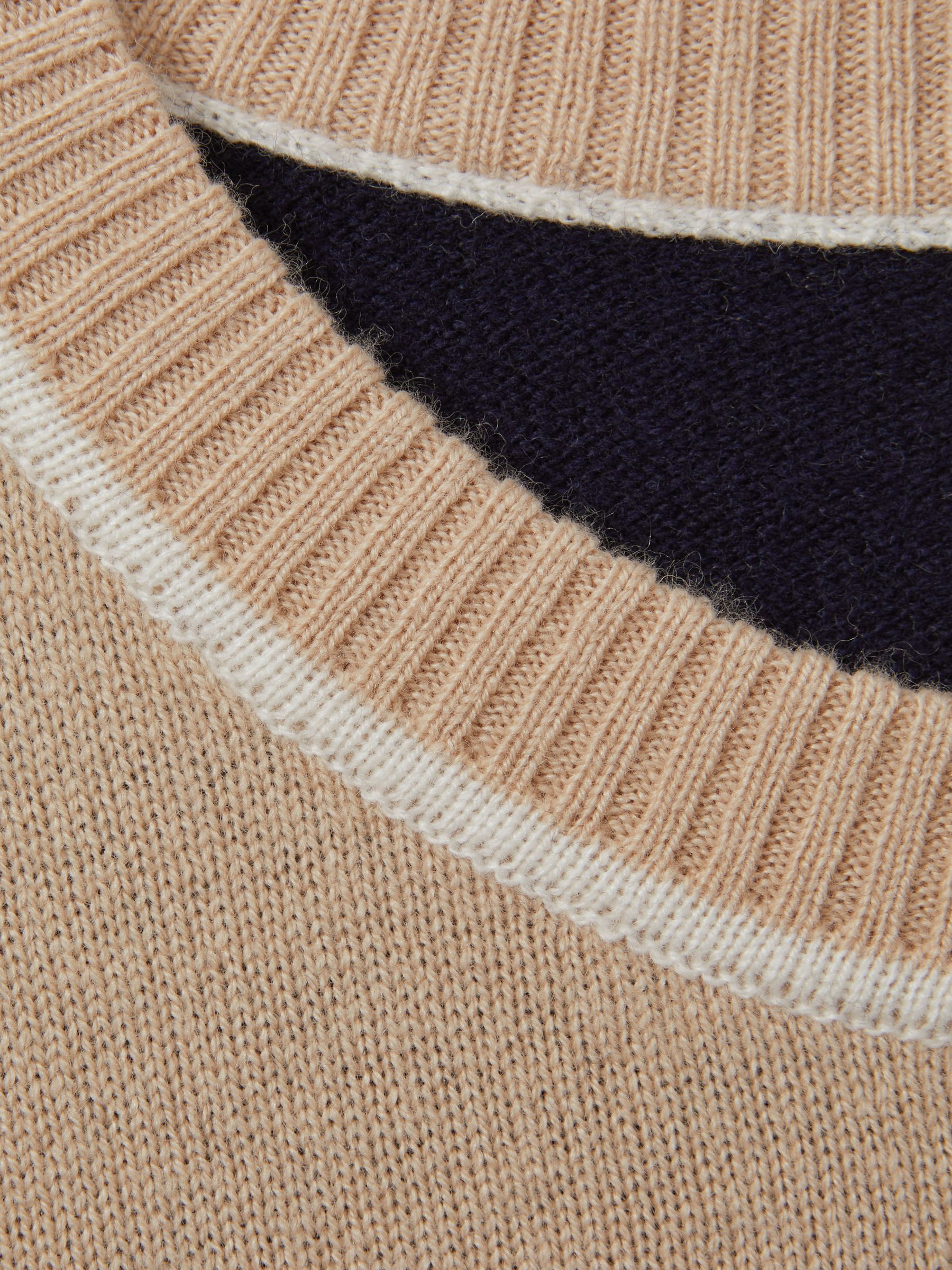 Wool Blend Colourblock Crew Neck Jumper with Cashmere in Neutral/Navy - Image 6 of 6