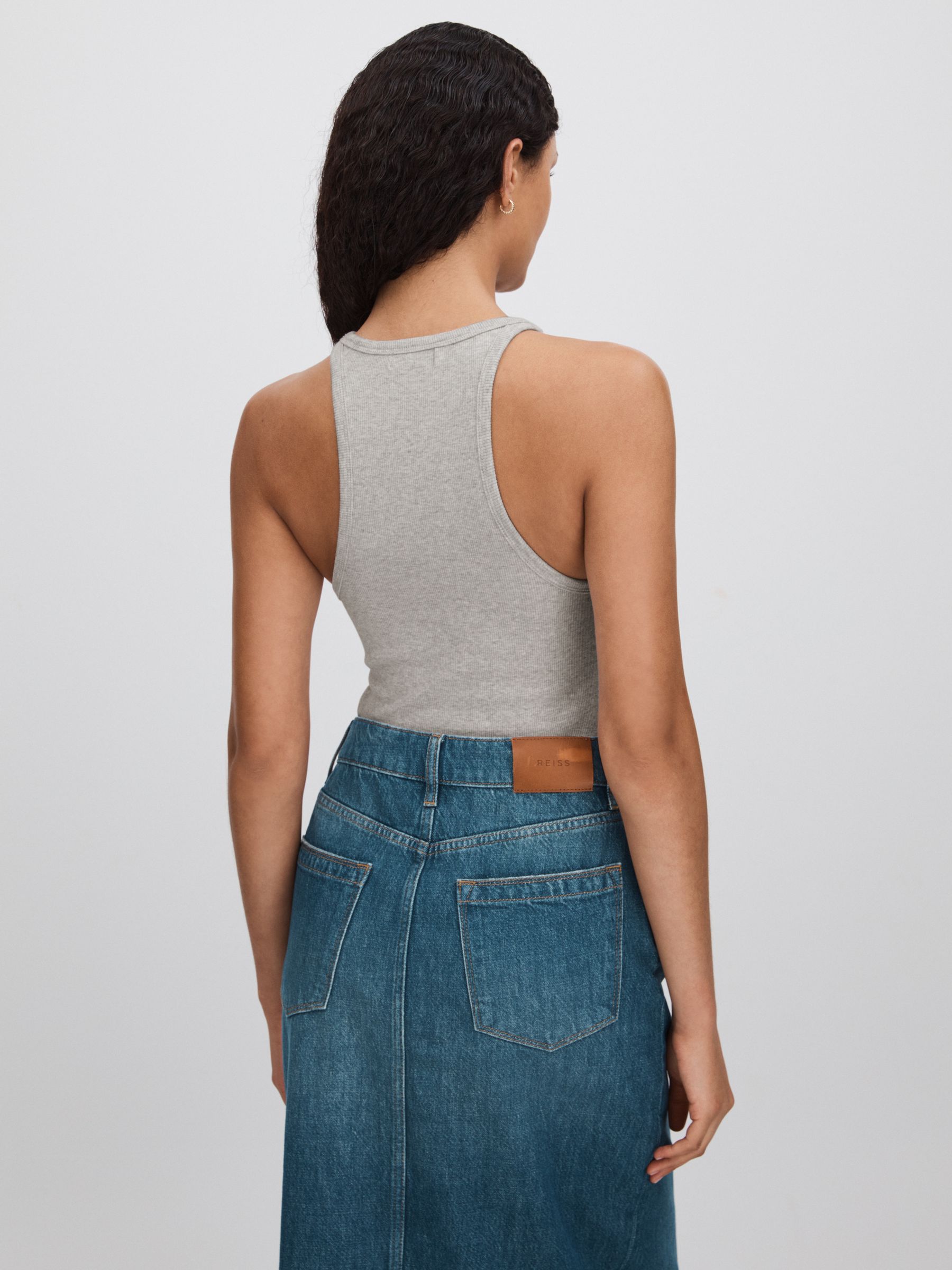 Good American Cotton Ribbed Vest in Grey - Image 4 of 5
