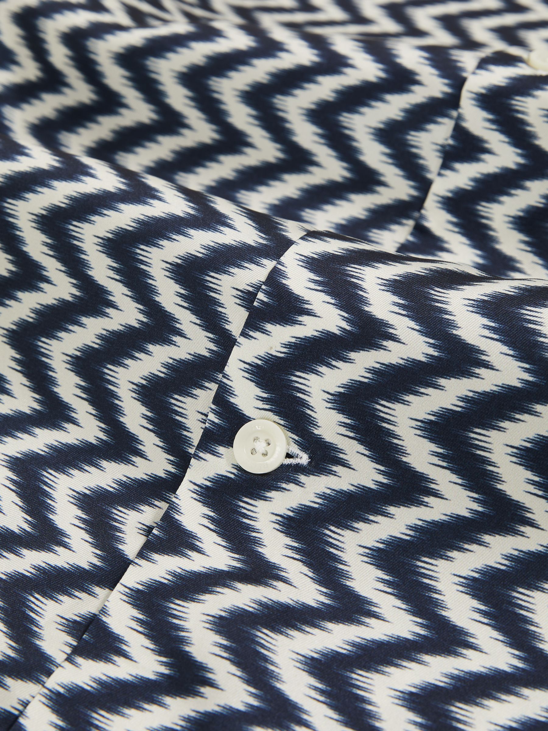 Zig-Zag Print Cuban-Collar Shirt in Navy - Image 6 of 6