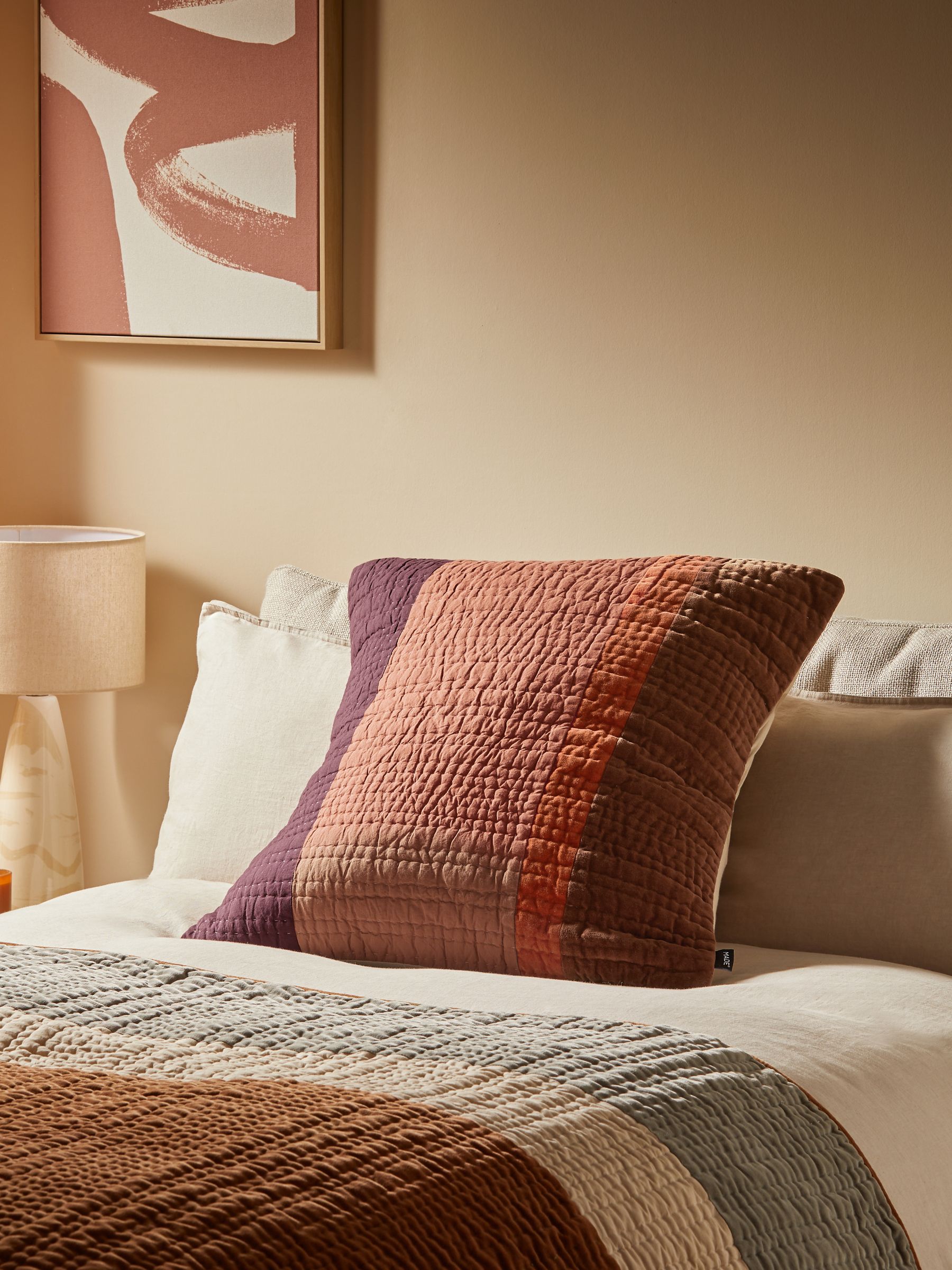 Valli Cotton Velvet Patchwork Pillowcase Sham Cover in Orange Stripe - Image 1 of 4