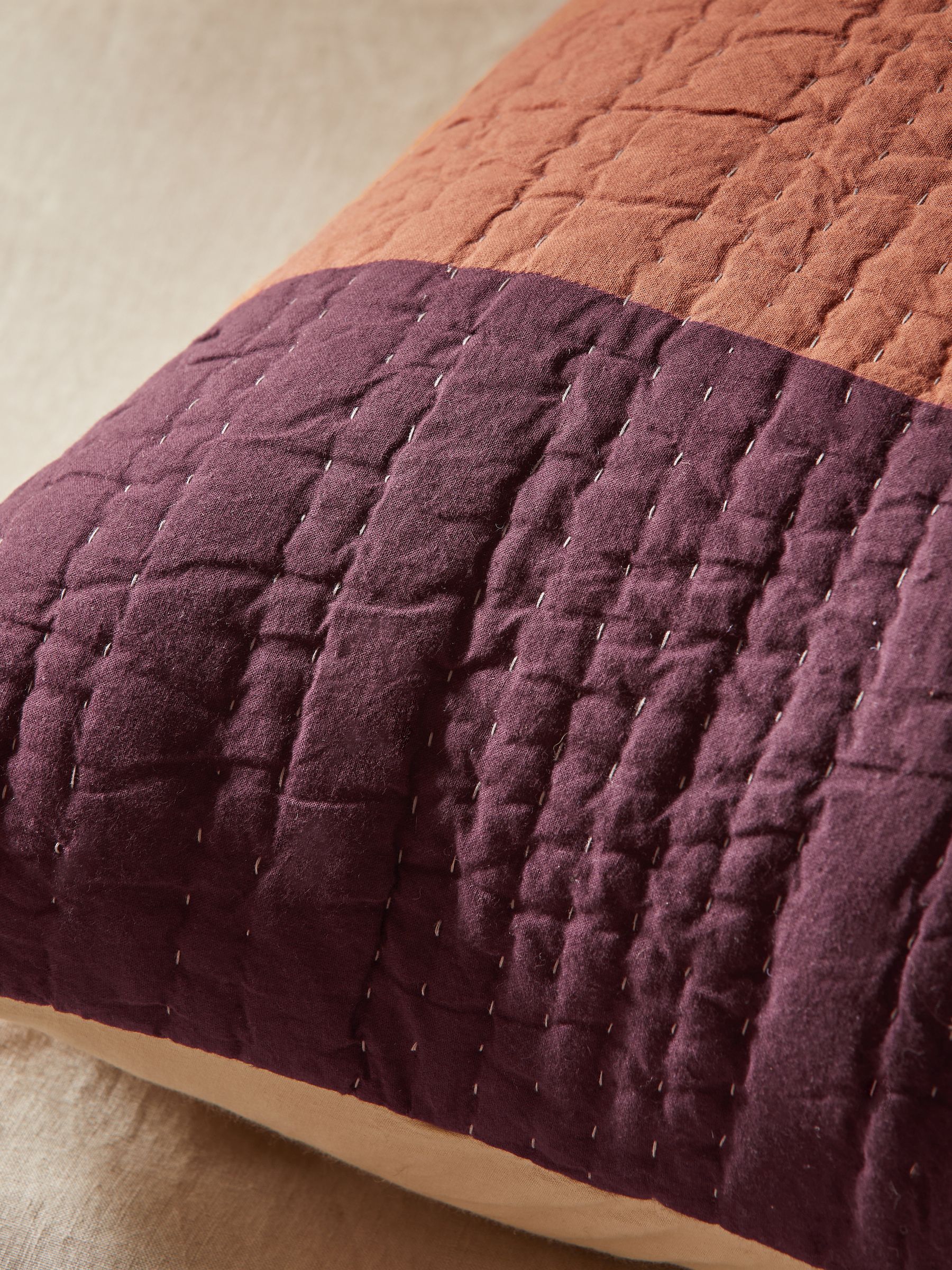 Valli Cotton Velvet Patchwork Pillowcase Sham Cover in Orange Stripe - Image 3 of 4