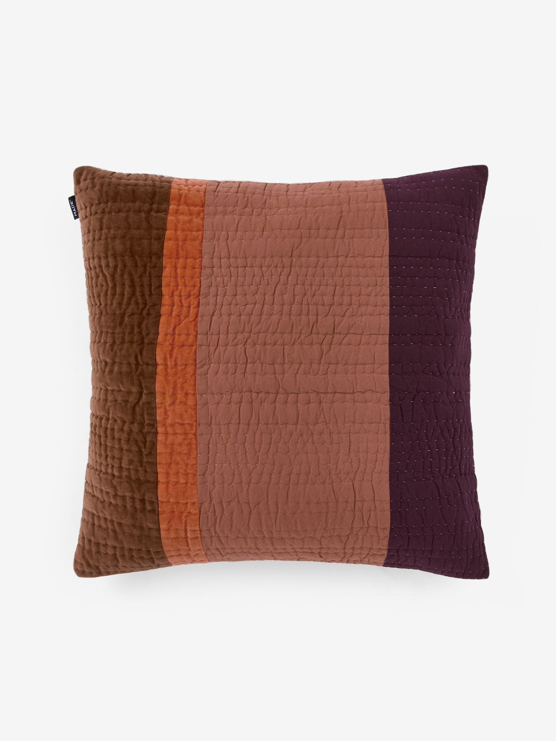 Valli Cotton Velvet Patchwork Pillowcase Sham Cover in Orange Stripe - Image 4 of 4