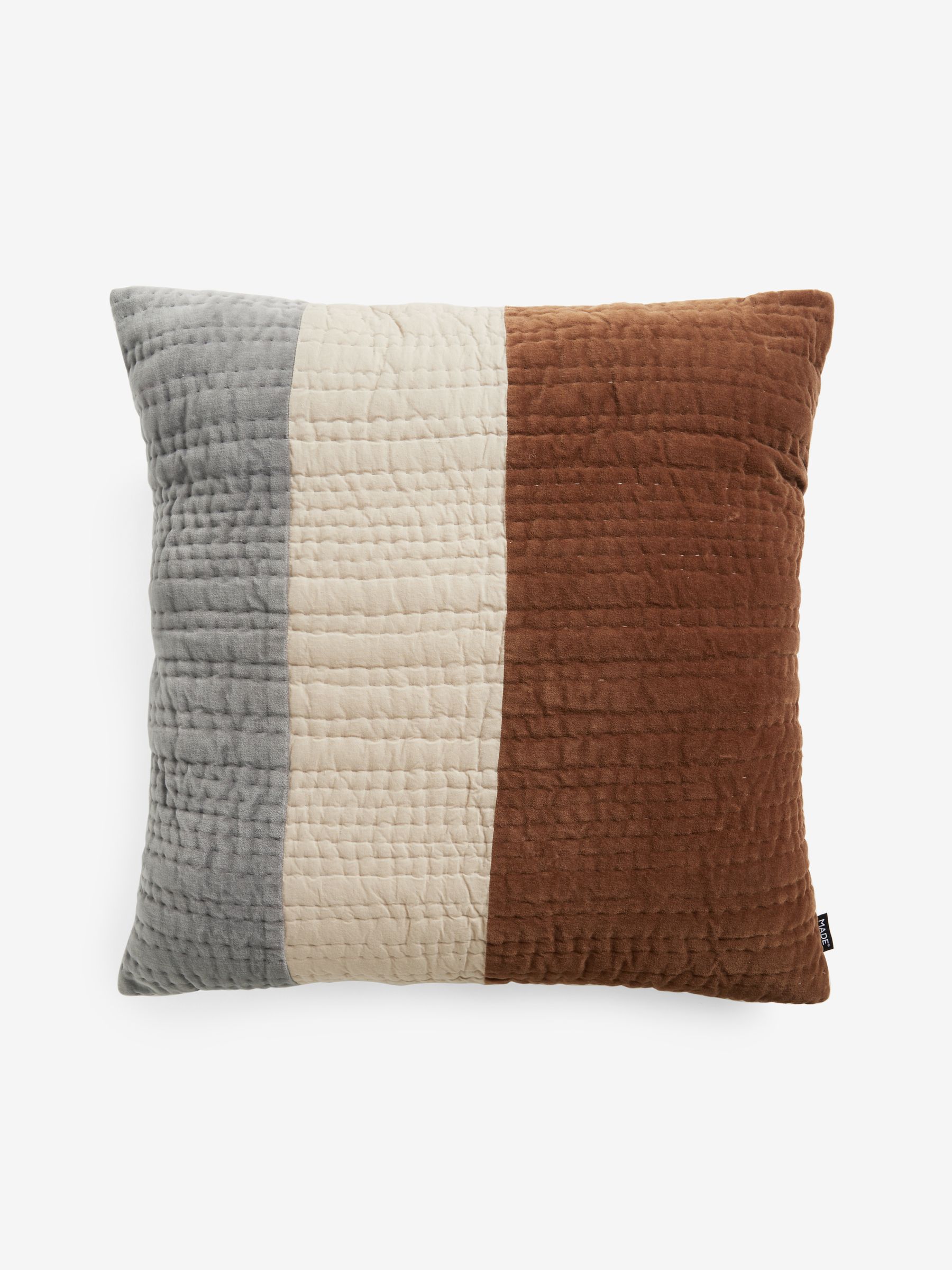 Valli Cotton Velvet Patchwork Pillowcase Sham Cover in Grey Stripe - Image 4 of 4