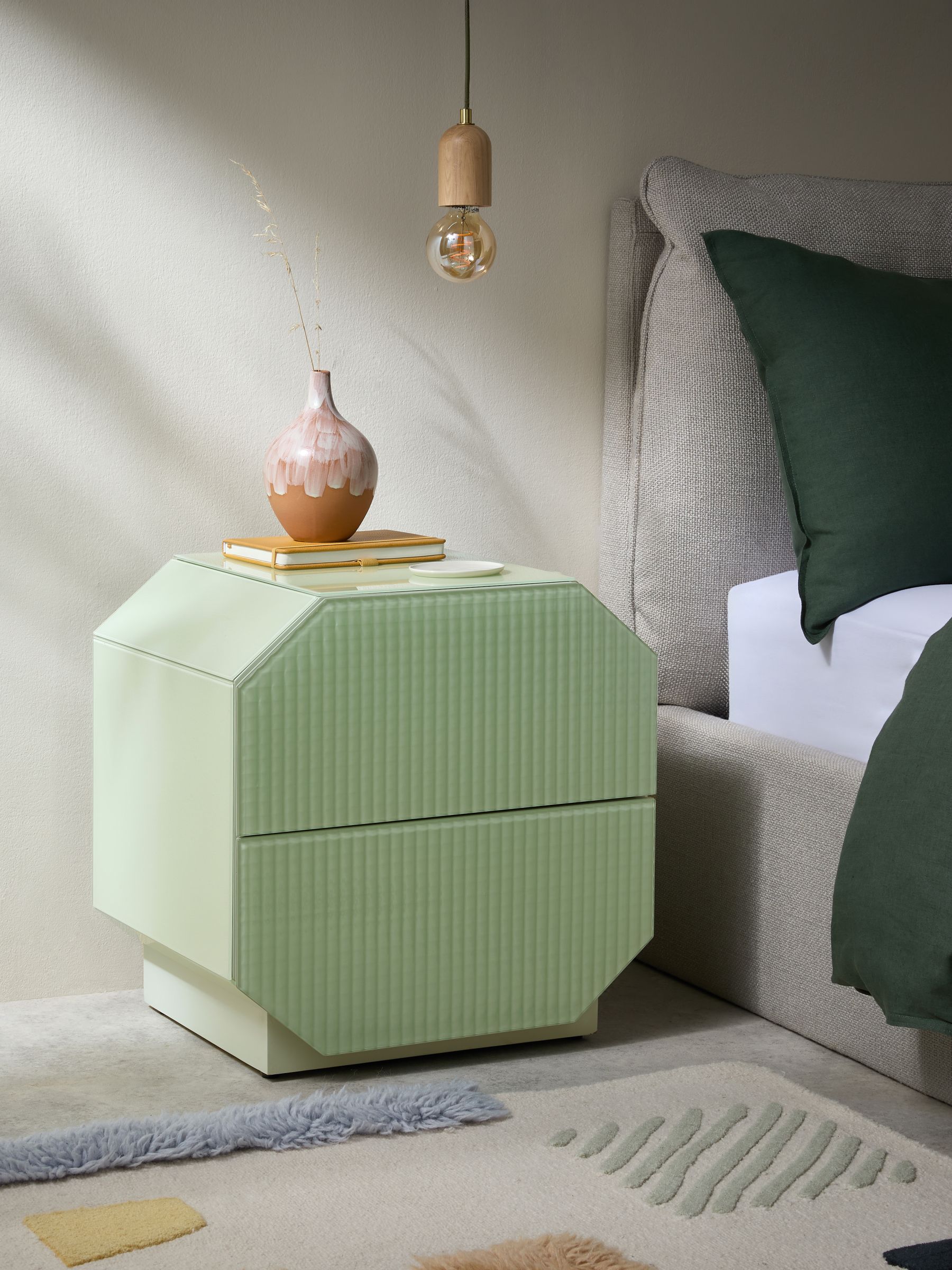 Anya Glass Bedside Table in Green - Image 1 of 6