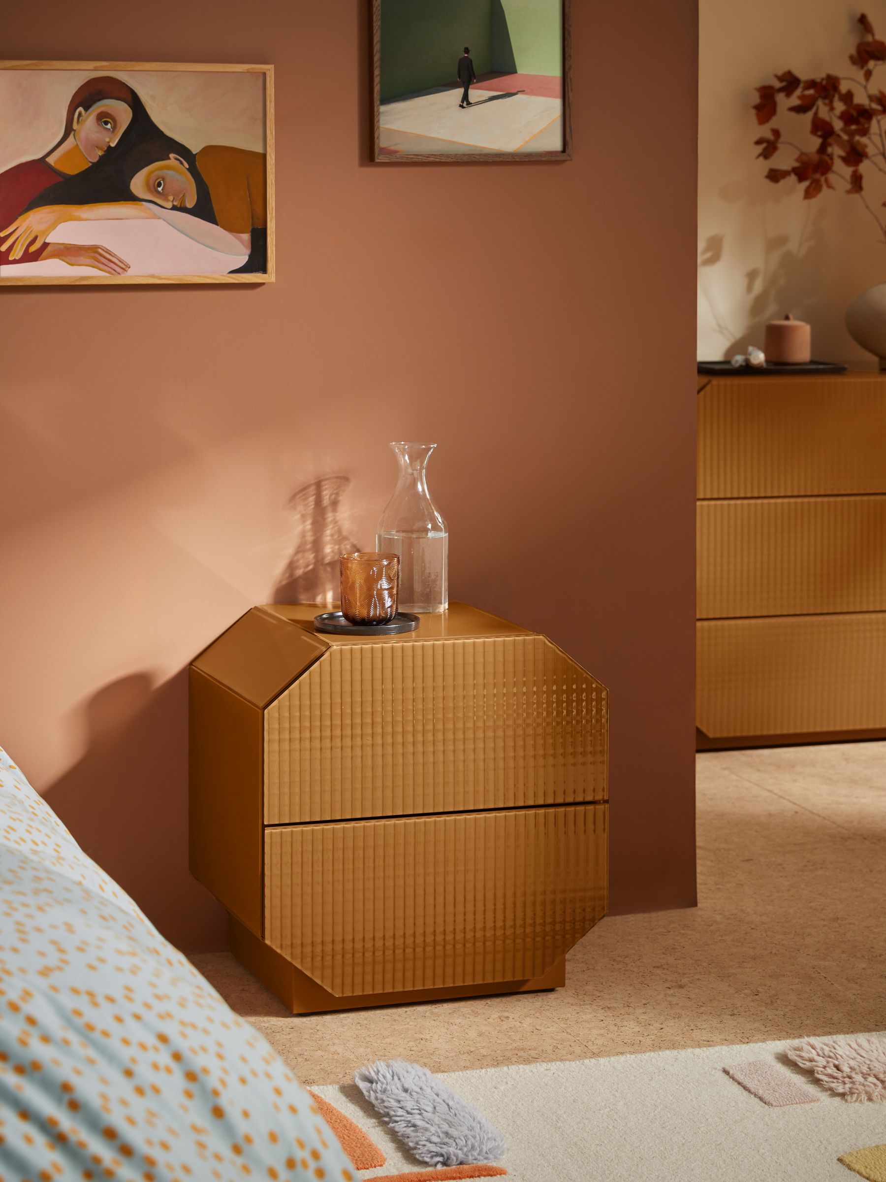 Anya Glass Bedside Table in Caramel Brown - Image 1 of 5