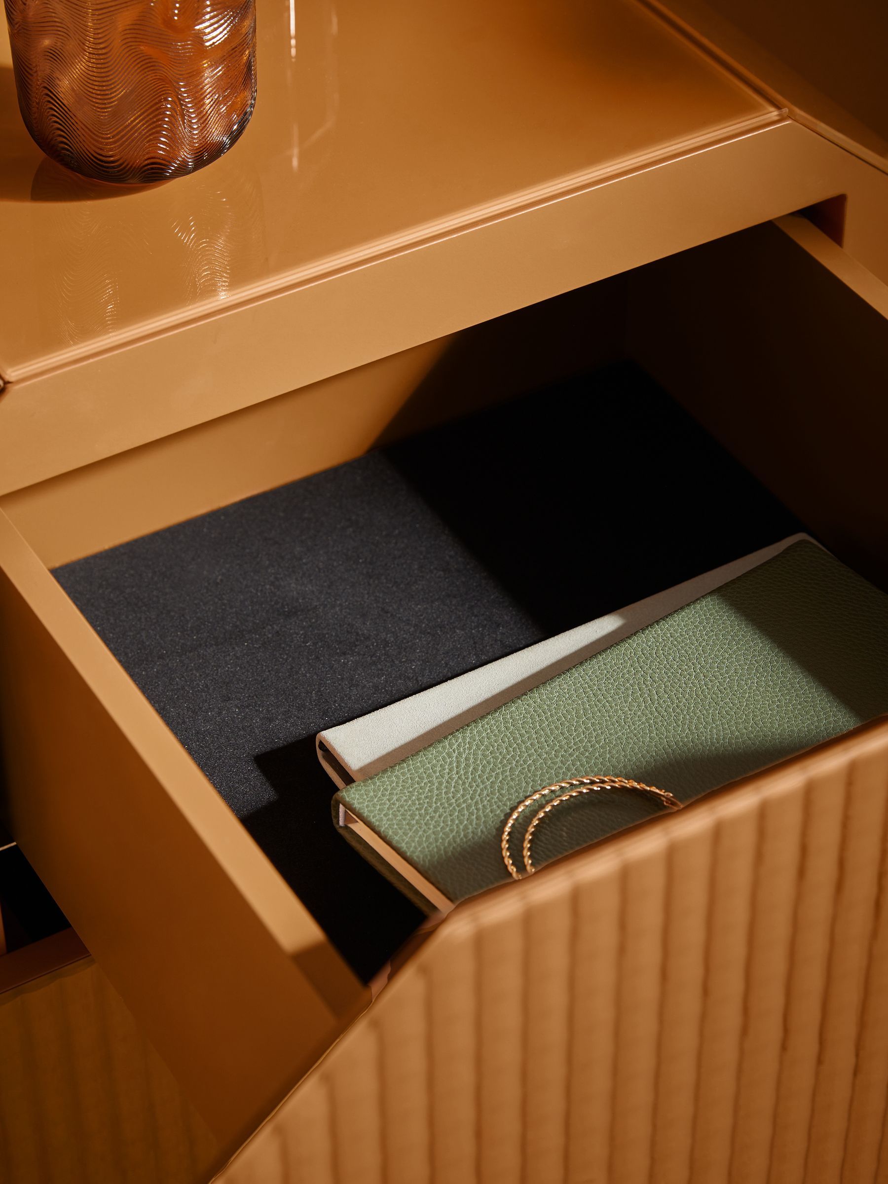 Anya Glass Bedside Table in Caramel Brown - Image 2 of 5