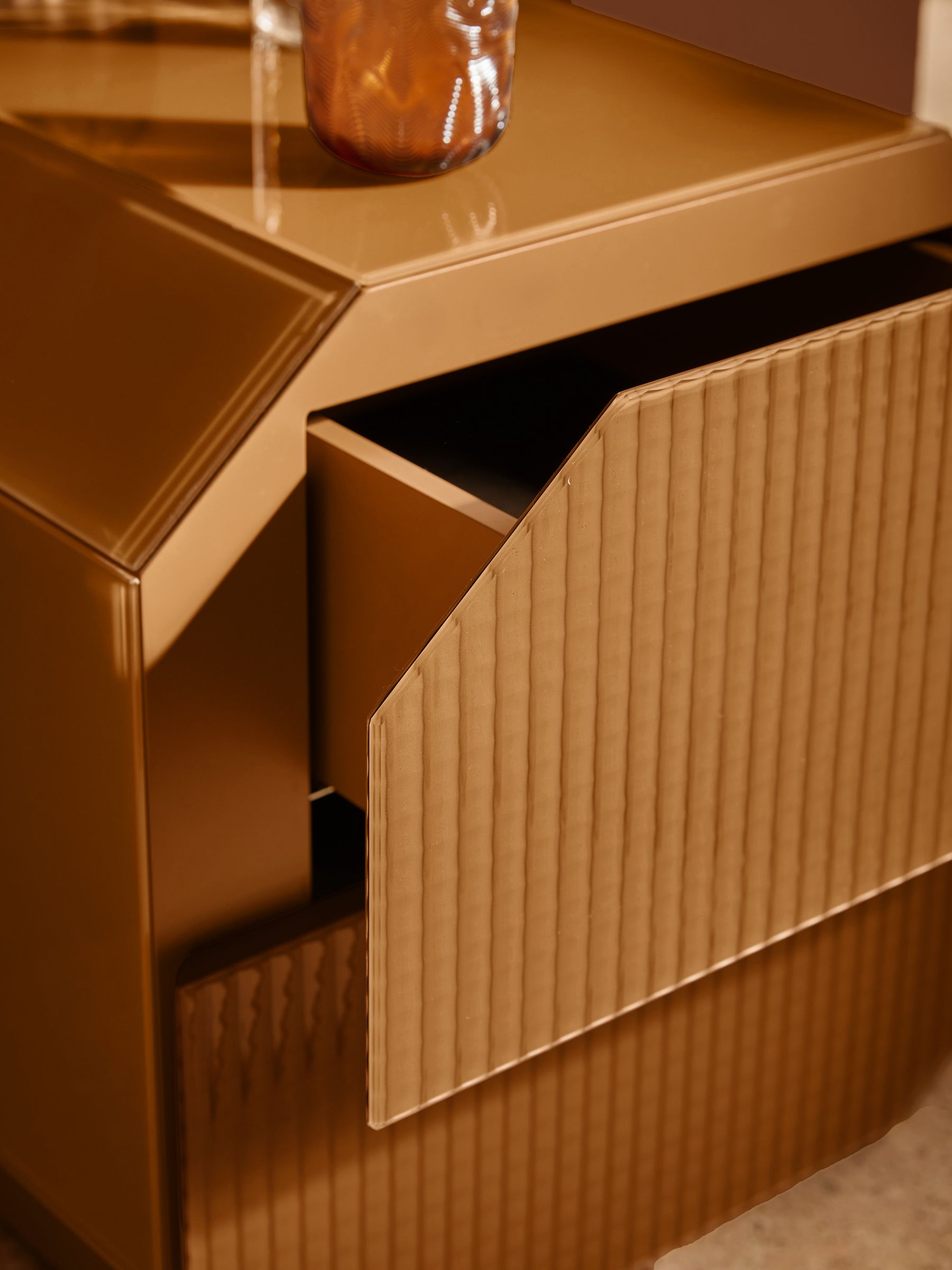 Anya Glass Bedside Table in Caramel Brown - Image 3 of 5