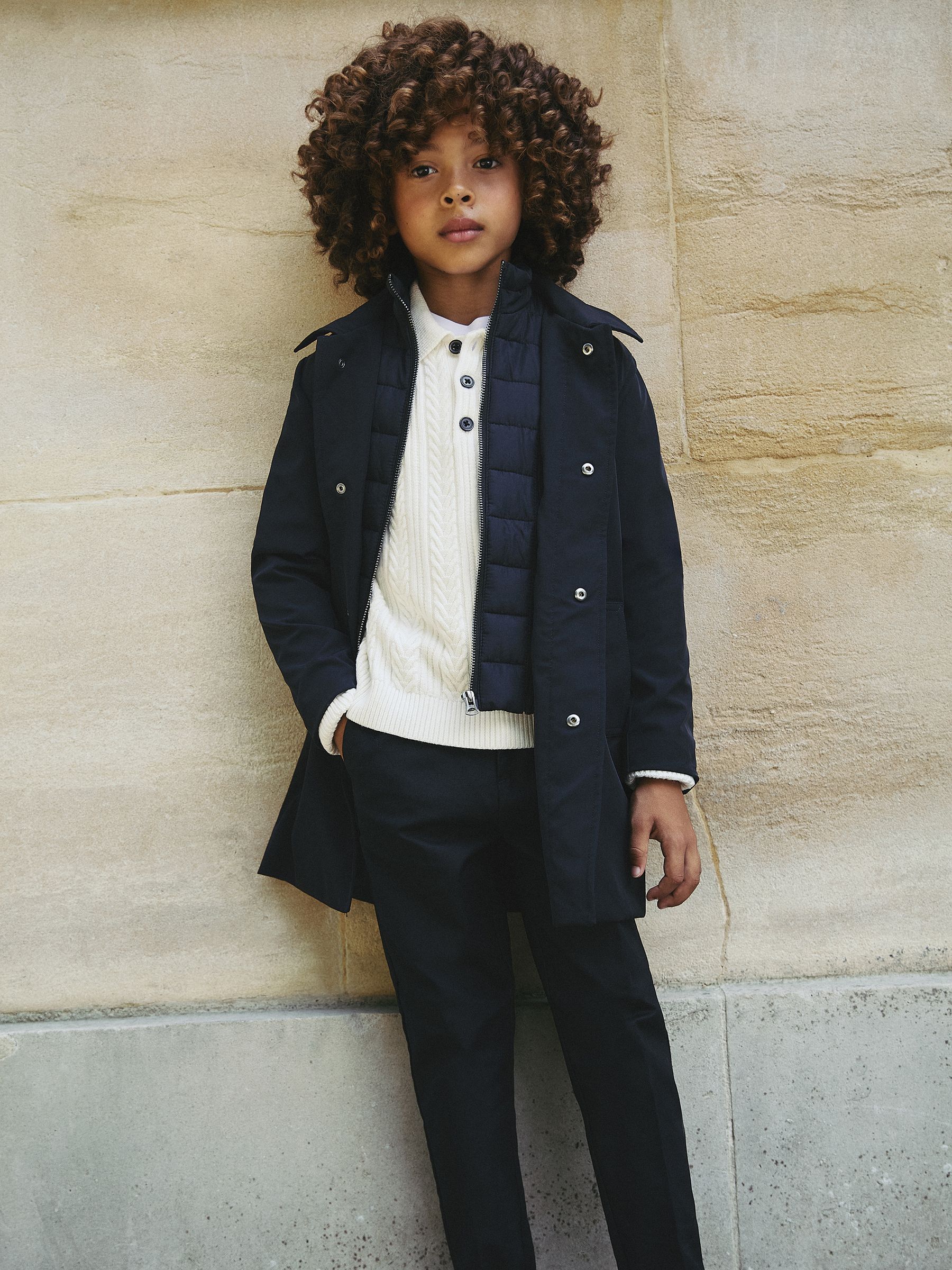 9-13 yrs Gabardine Coat with Removable Gilet in Navy - Image 1 of 4