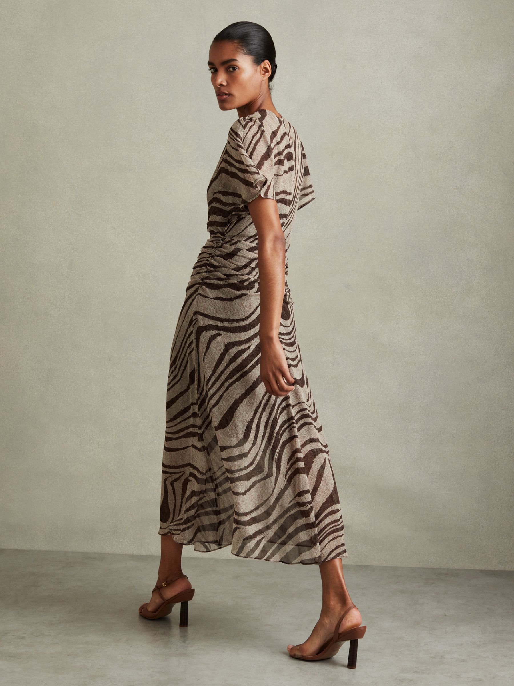 Animal Printed Midi Dress in Brown/Cream - Image 4 of 5