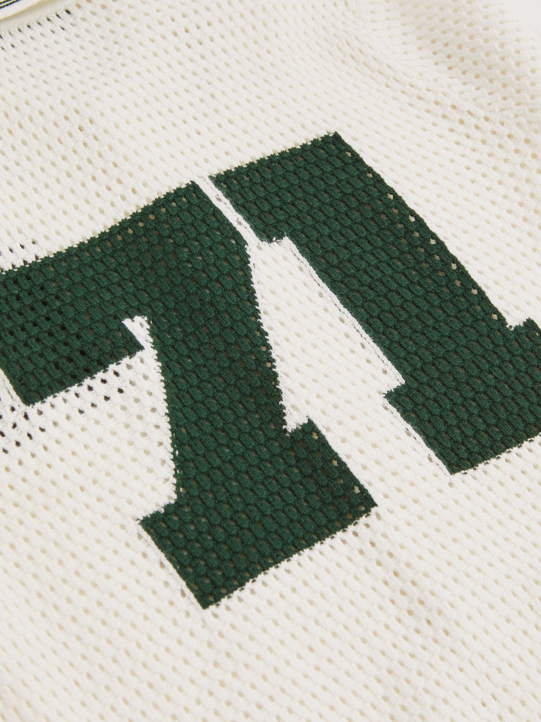 13-14 yrs Open-Stitch Motif Shirt in White/Dark Green - Image 4 of 4