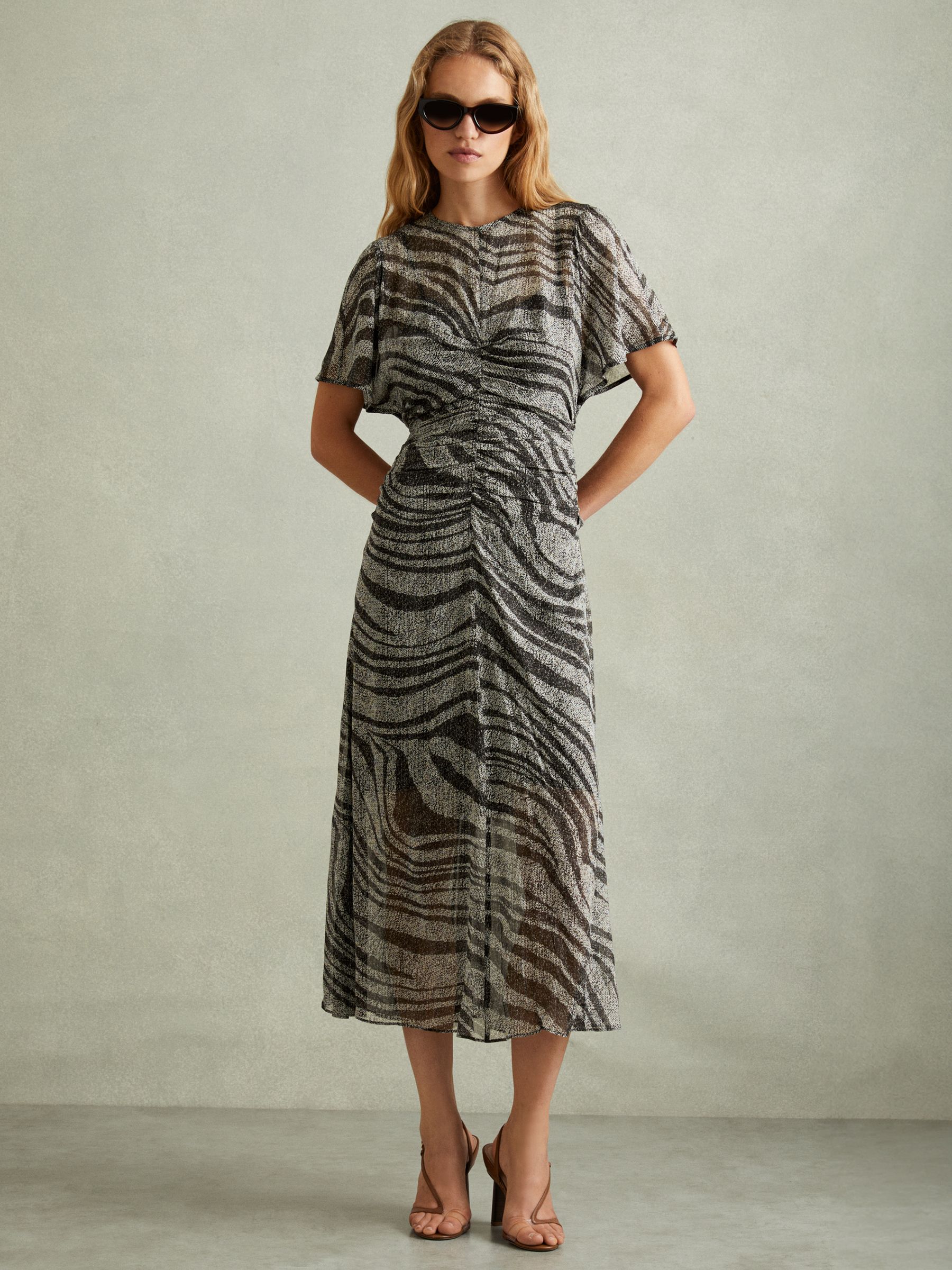 Animal Printed Midi Dress in Black/Grey - Image 1 of 5