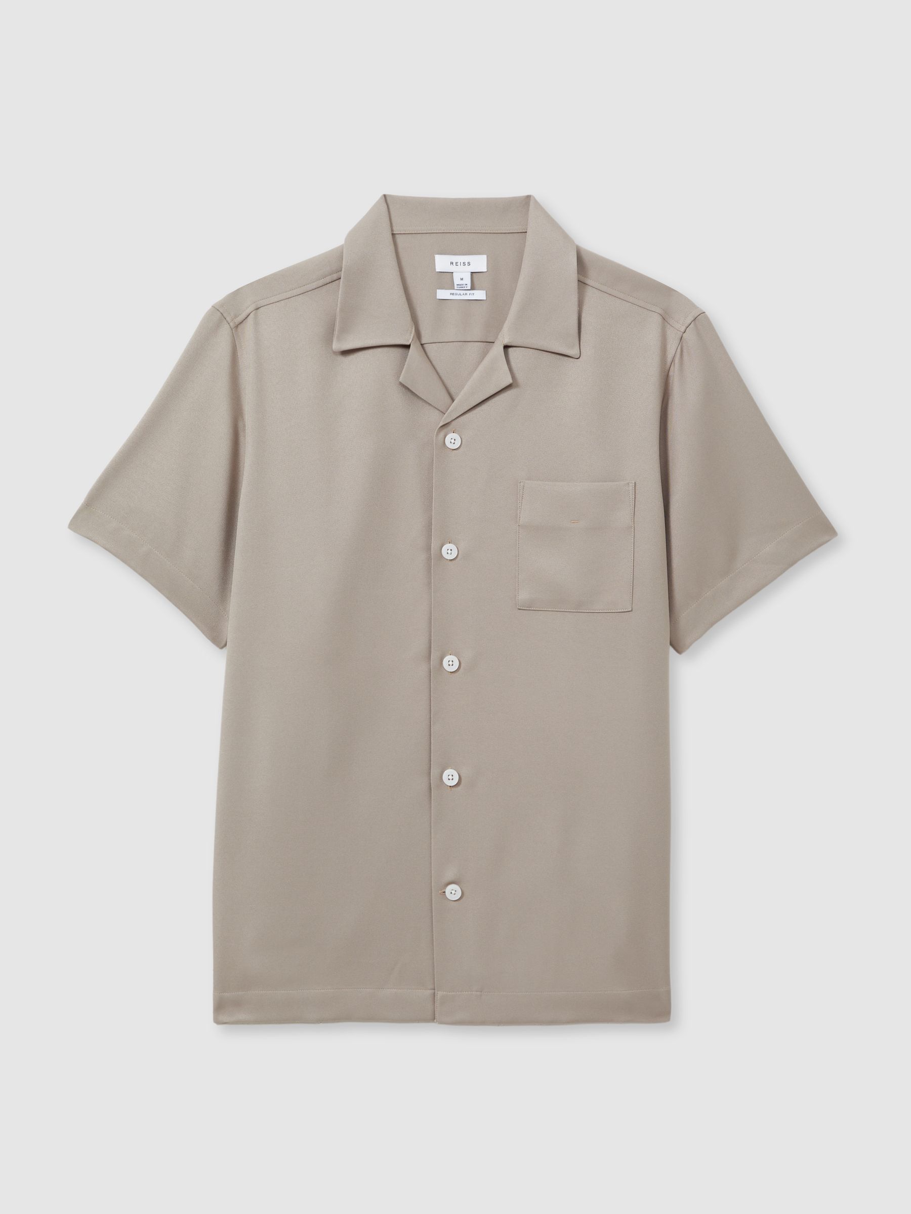 Cuban Collar Button-Through Shirt in Mushroom Brown - Image 2 of 6