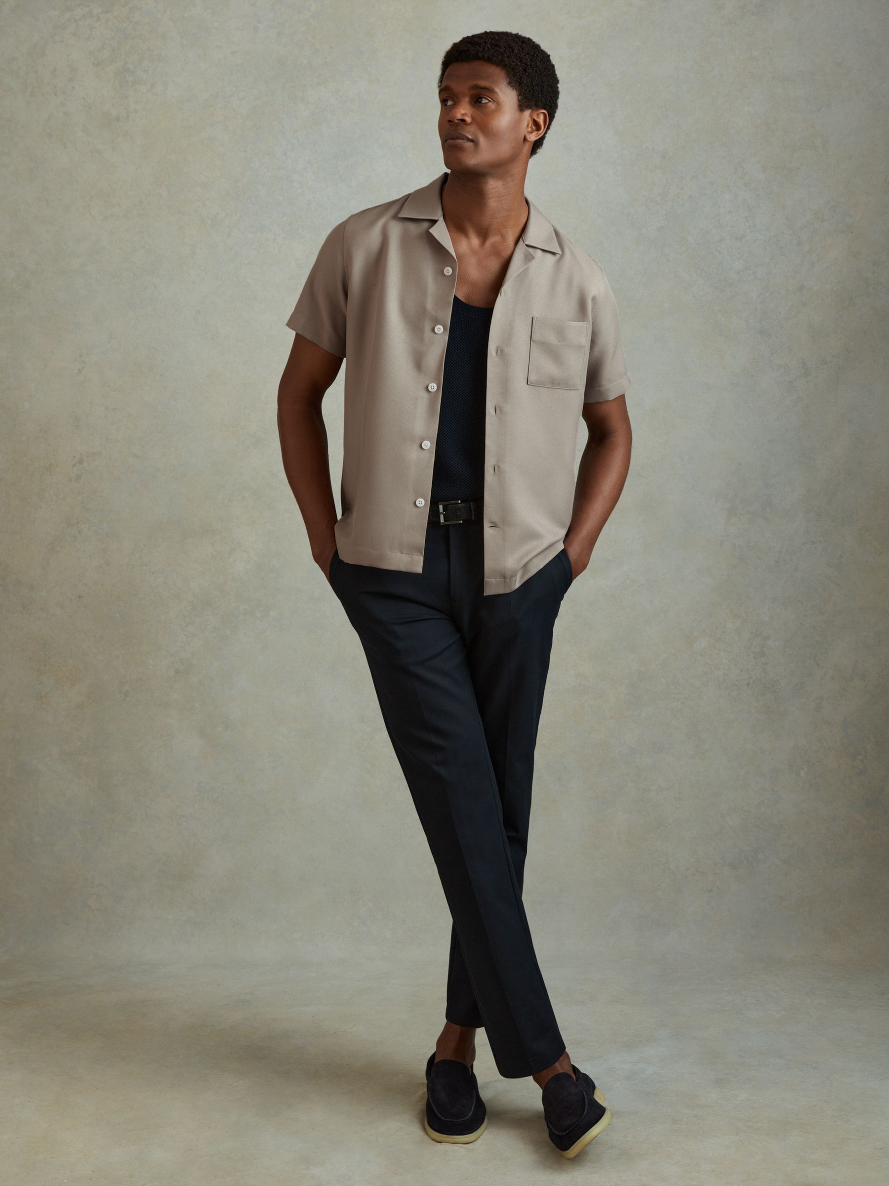 Cuban Collar Button-Through Shirt in Mushroom Brown - Image 3 of 6
