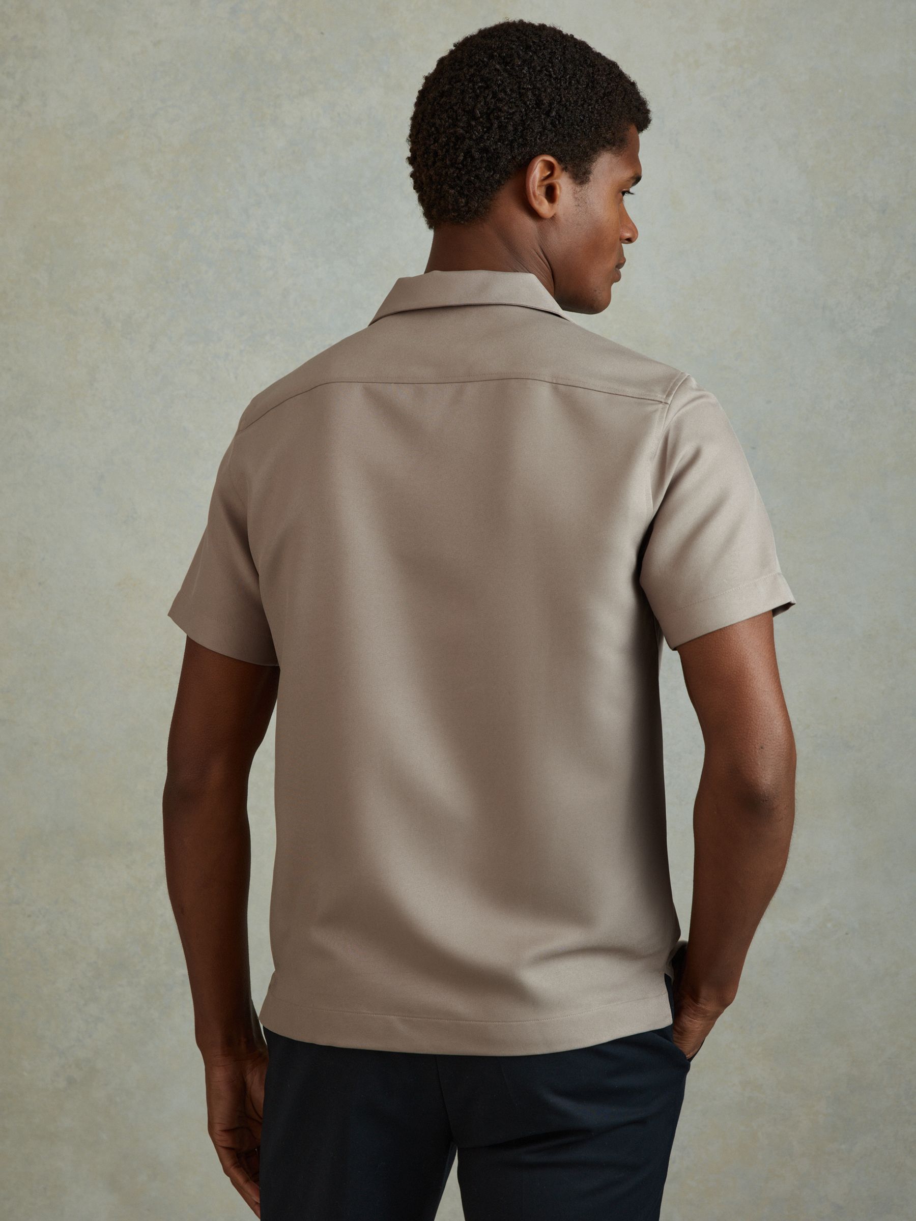 Cuban Collar Button-Through Shirt in Mushroom Brown - Image 5 of 6