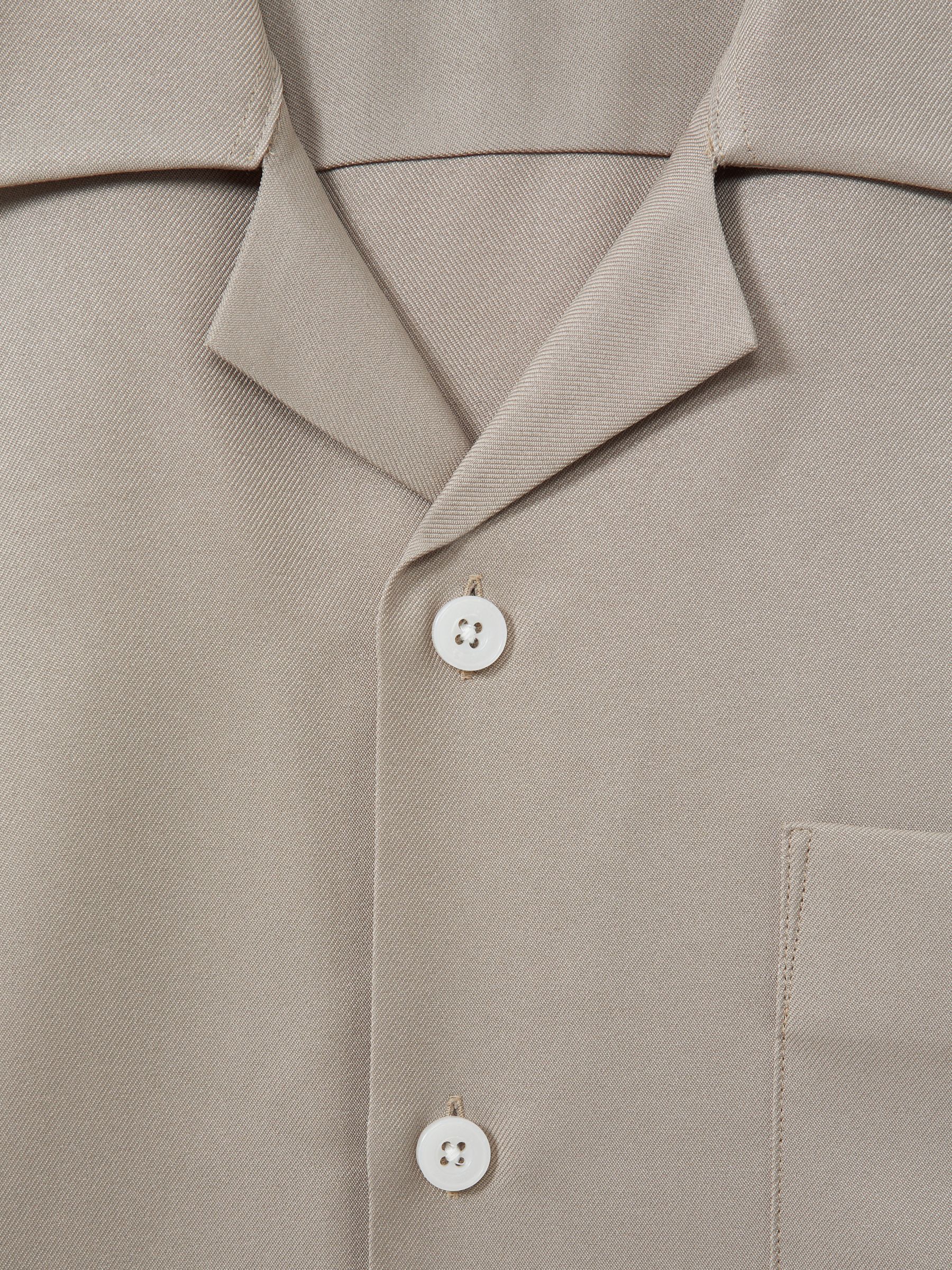 Cuban Collar Button-Through Shirt in Mushroom Brown - Image 6 of 6