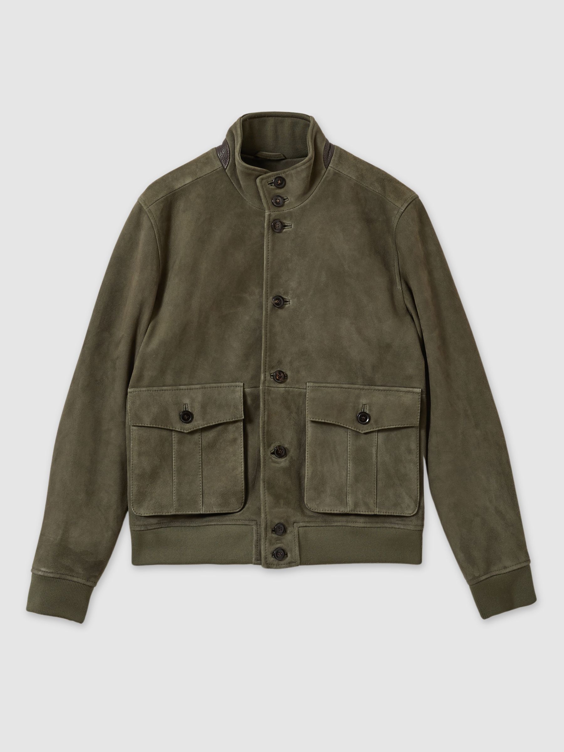 Suede Harrington Jacket in Light Khaki Green - Image 2 of 5