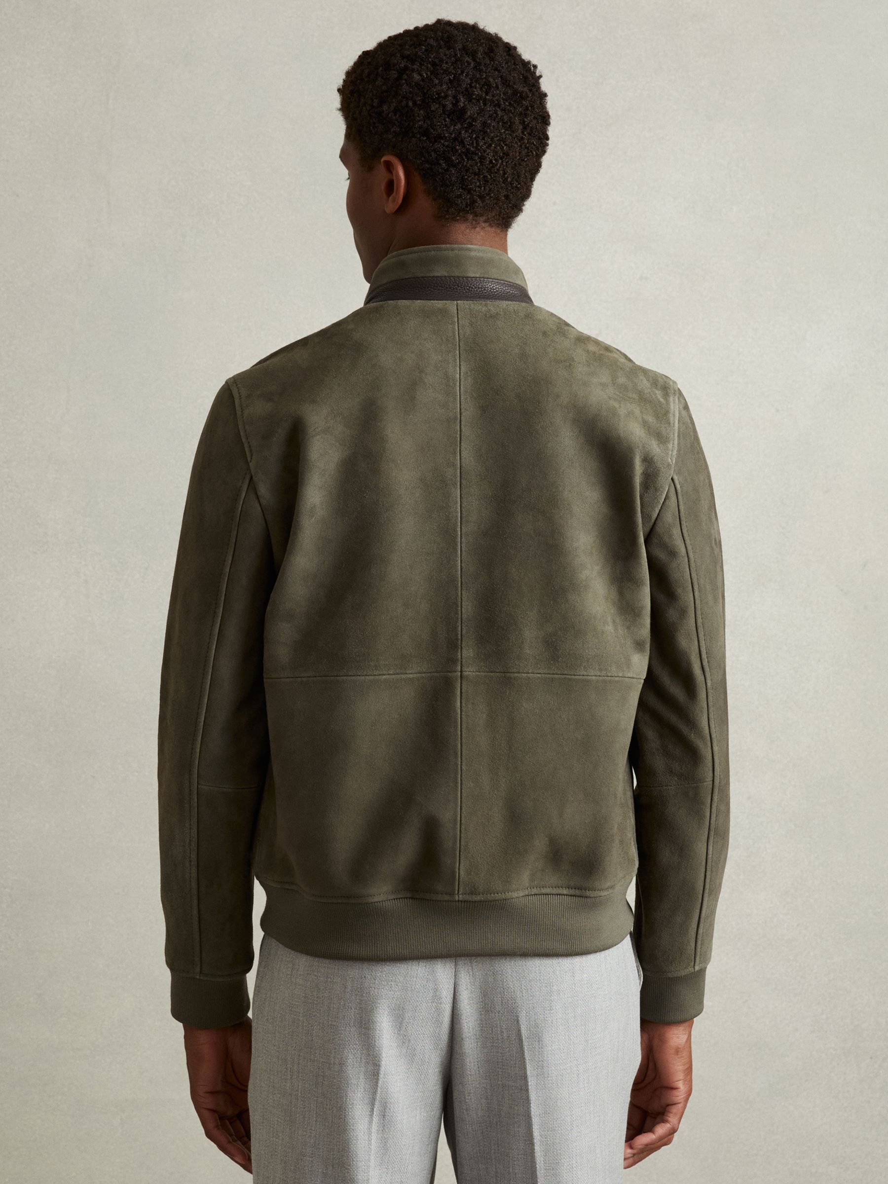 Suede Harrington Jacket in Light Khaki Green - Image 4 of 5
