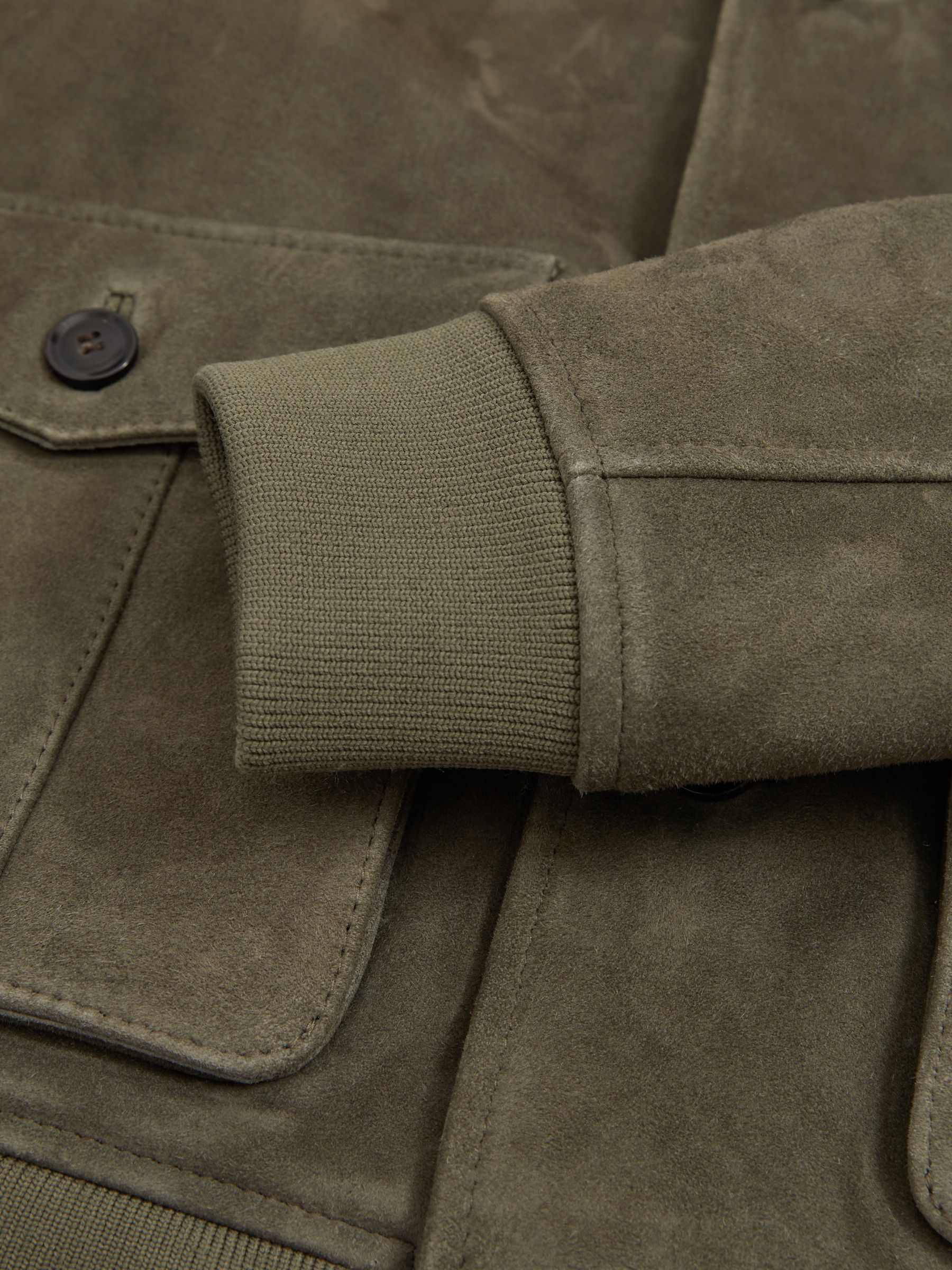 Suede Harrington Jacket in Light Khaki Green - Image 5 of 5