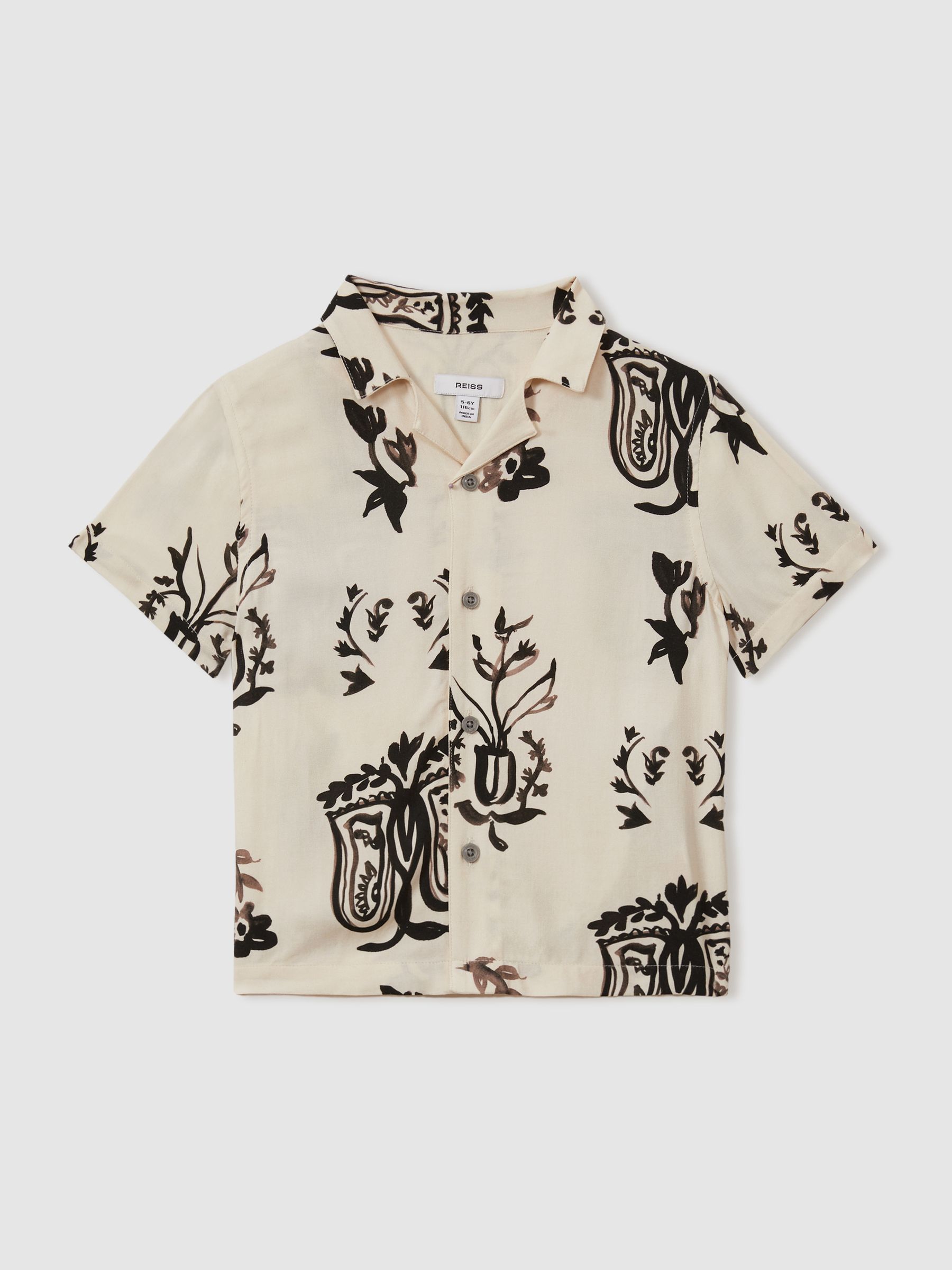 Relaxed Printed Cuban Collar Shirt in Off White/Black - Image 1 of 2