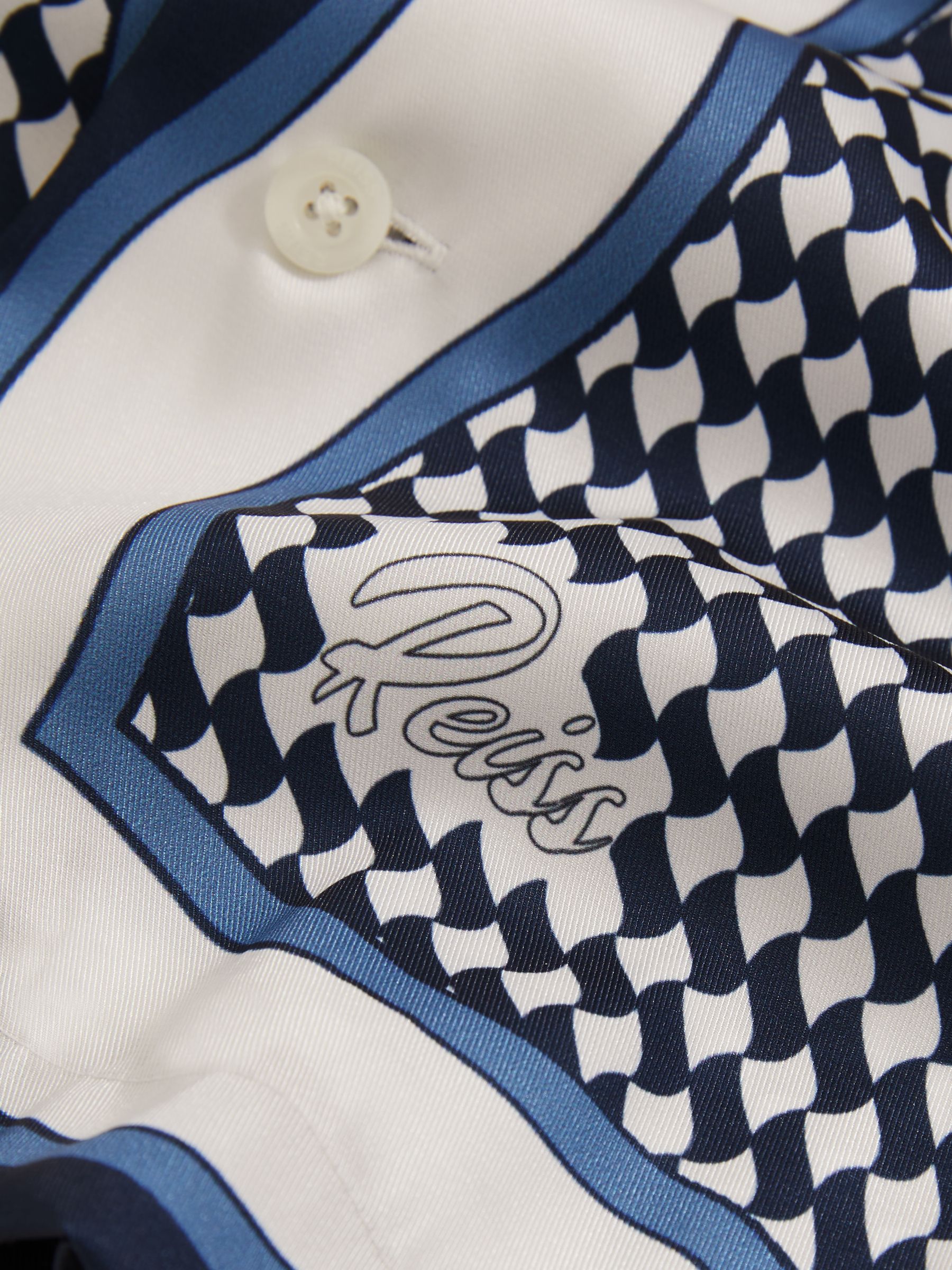 Geometric-Print Cuban-Collar Shirt in White/Navy - Image 5 of 5
