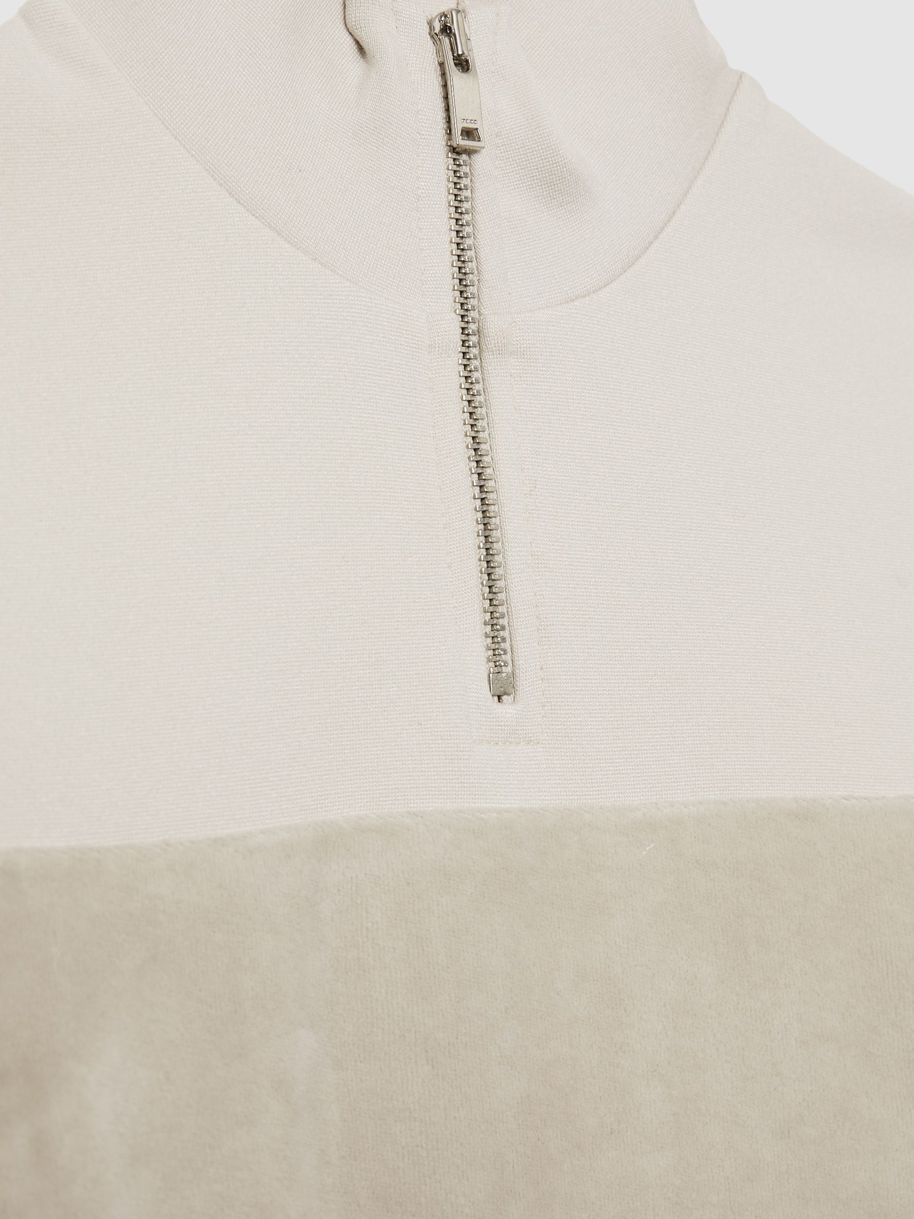 9-13 yrs Slim Fit Half-Zip Funnel Neck Velour Sweatshirt in Taupe - Image 4 of 4