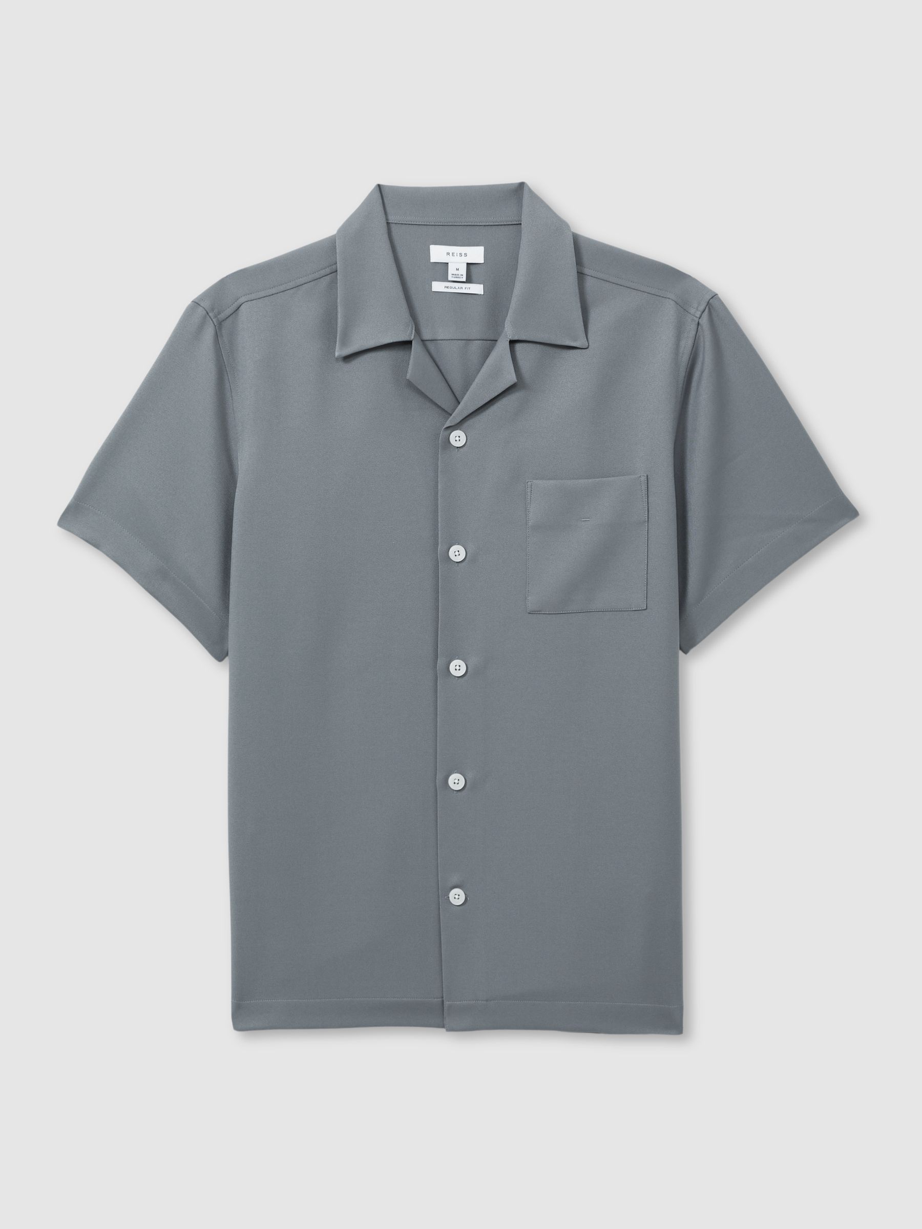 Cuban Collar Button-Through Shirt in Slate Grey - Image 2 of 6