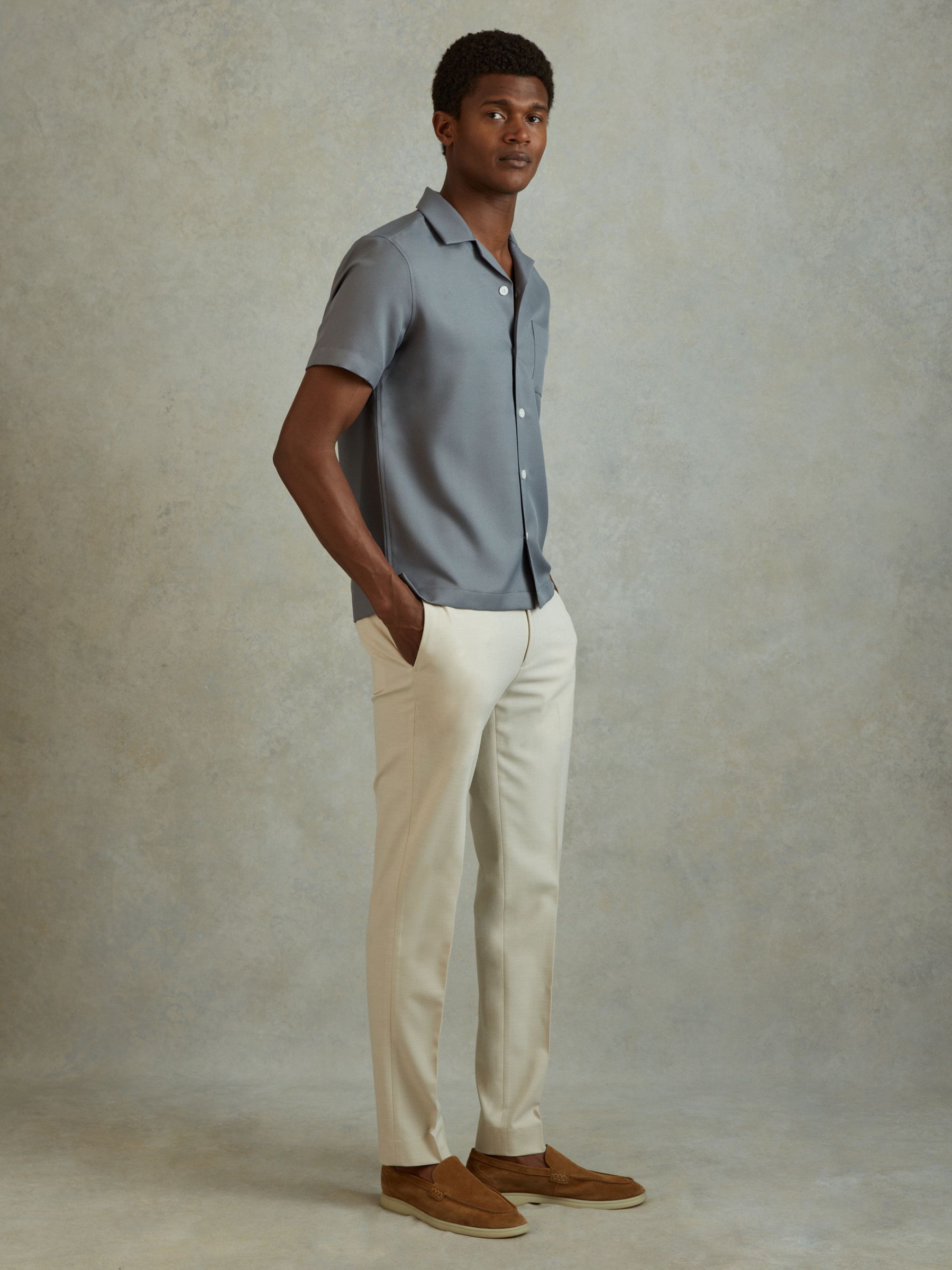 Cuban Collar Button-Through Shirt in Slate Grey - Image 3 of 6