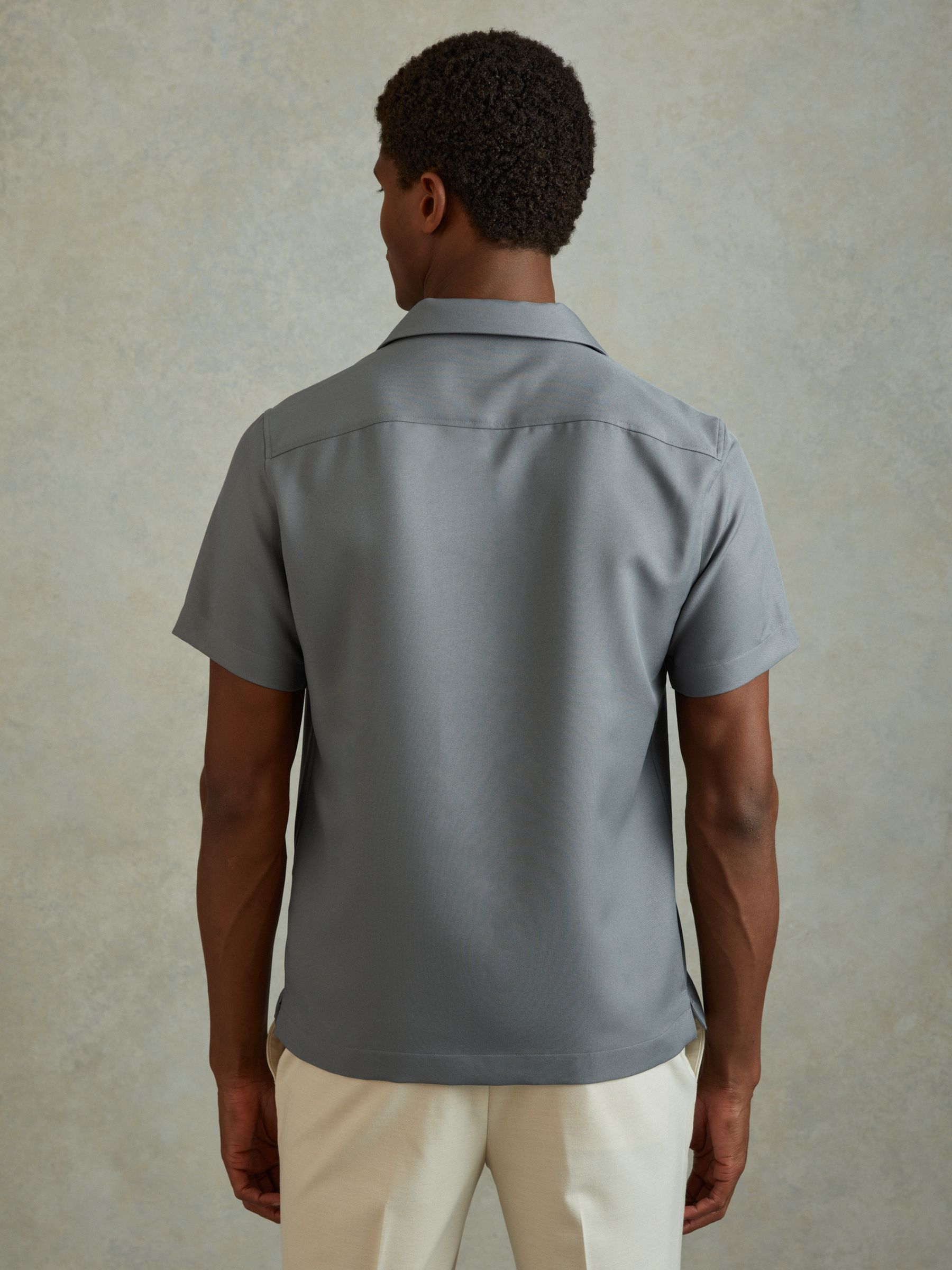 Cuban Collar Button-Through Shirt in Slate Grey - Image 5 of 6