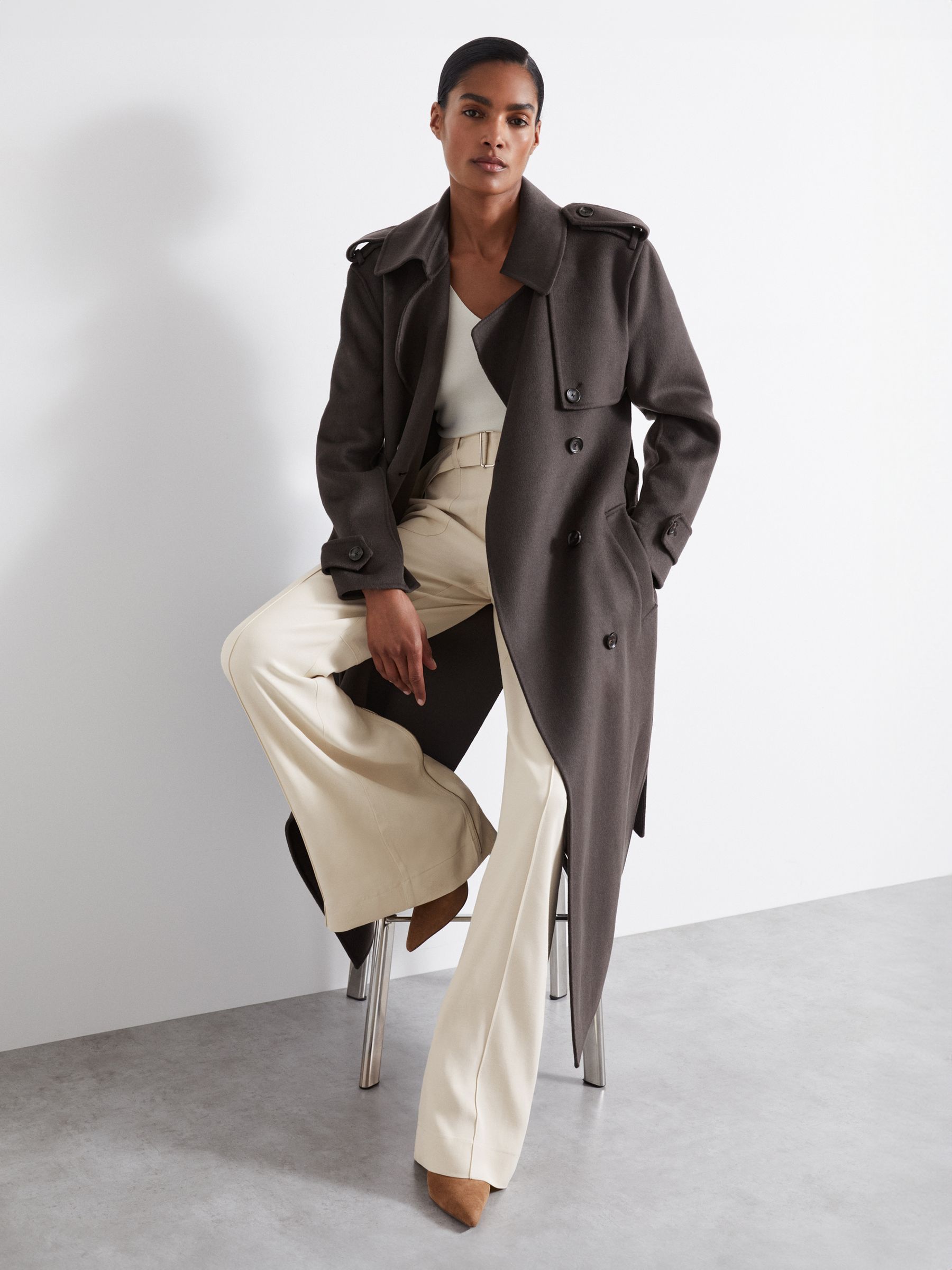 Atelier Wool and Cashmere Trench Coat in Charcoal - Image 5 of 7