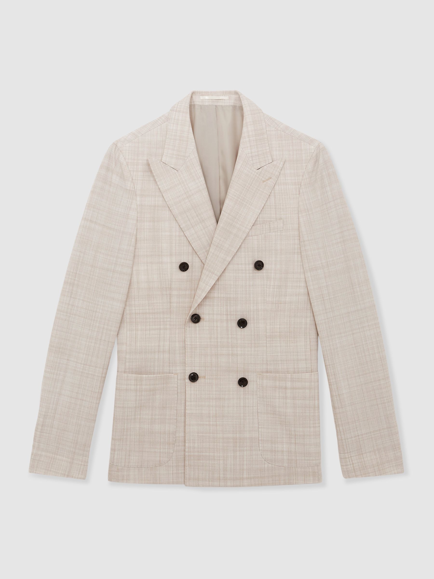 Double-Breasted Check Suit Blazer Regular-Fit in Stone - Image 2 of 6