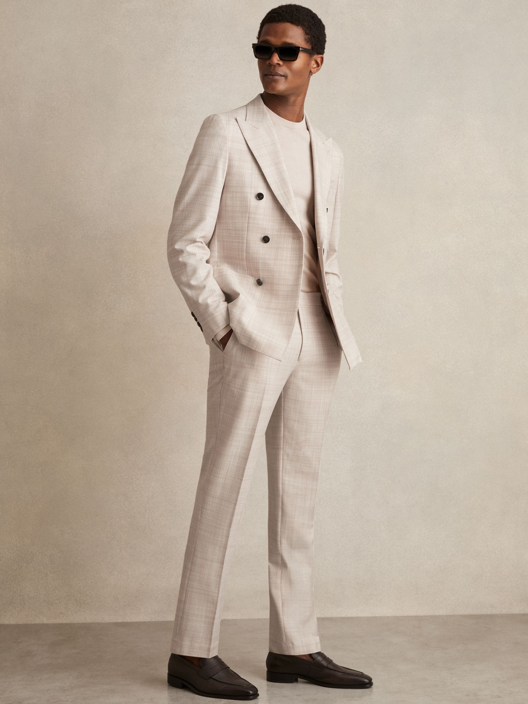 Double-Breasted Check Suit Blazer Regular-Fit in Stone - Image 3 of 6