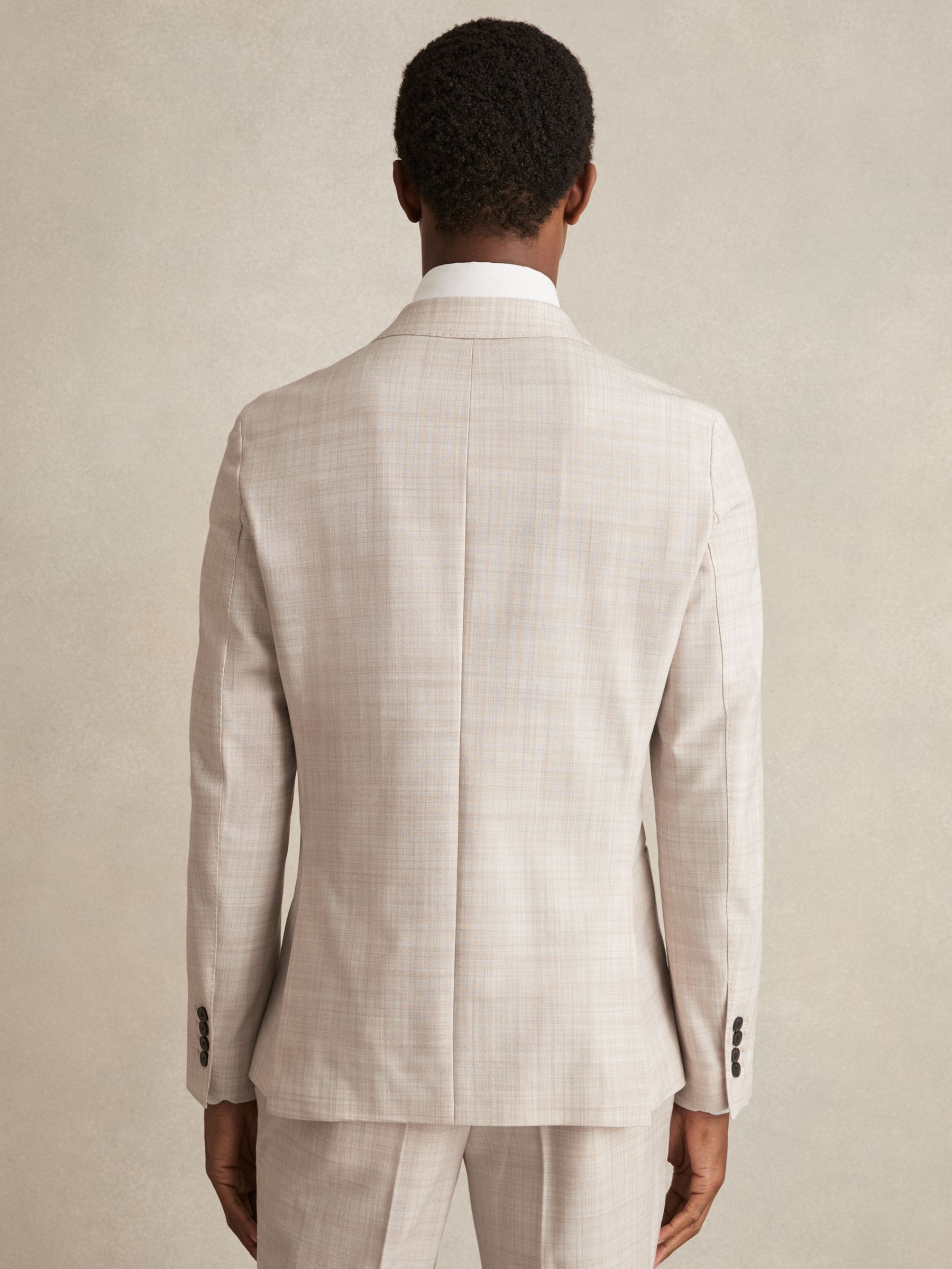 Double-Breasted Check Suit Blazer Regular-Fit in Stone - Image 4 of 6