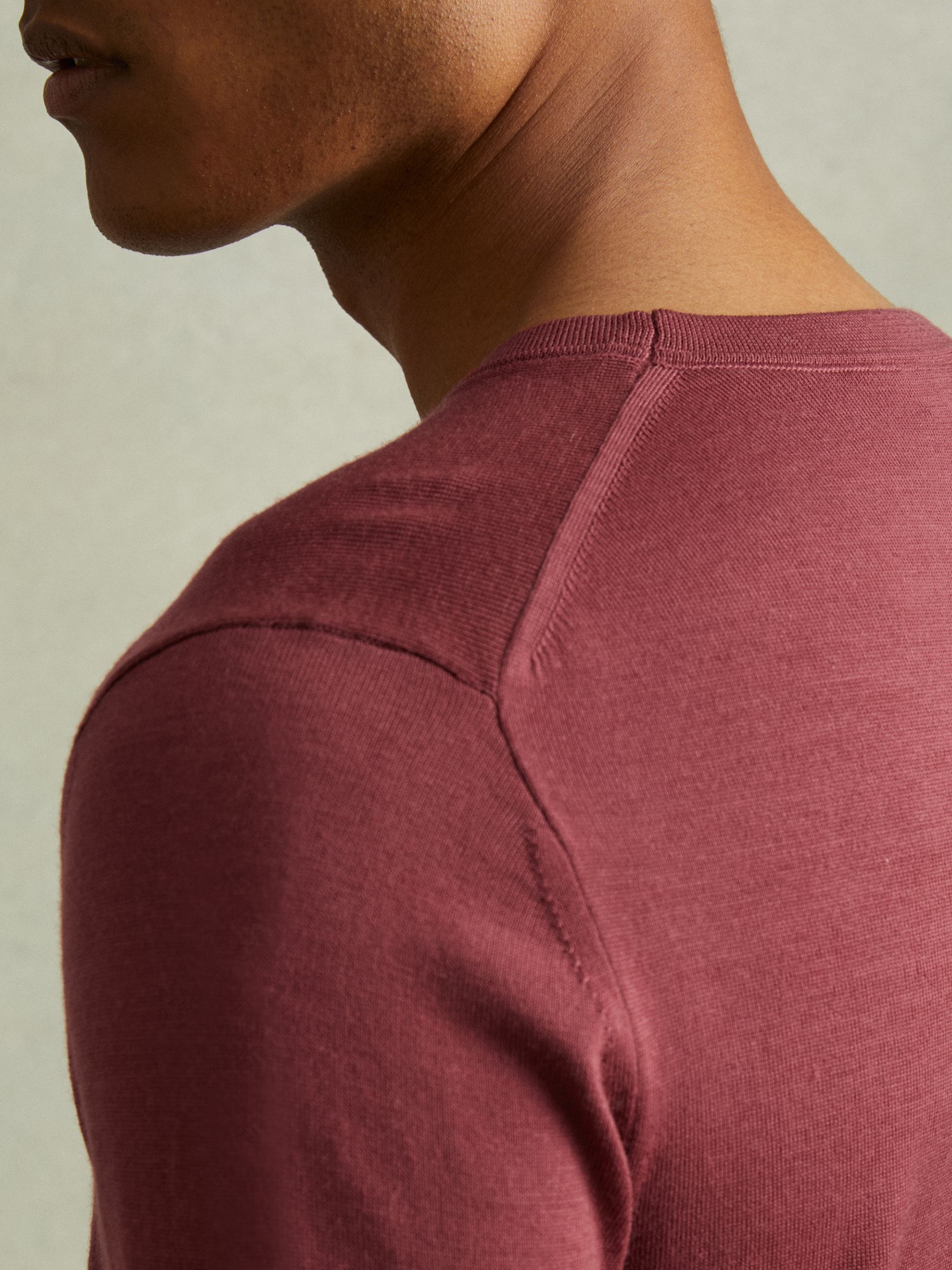 Merino Wool Crew Neck Jumper in Cherry Pink - Image 2 of 4