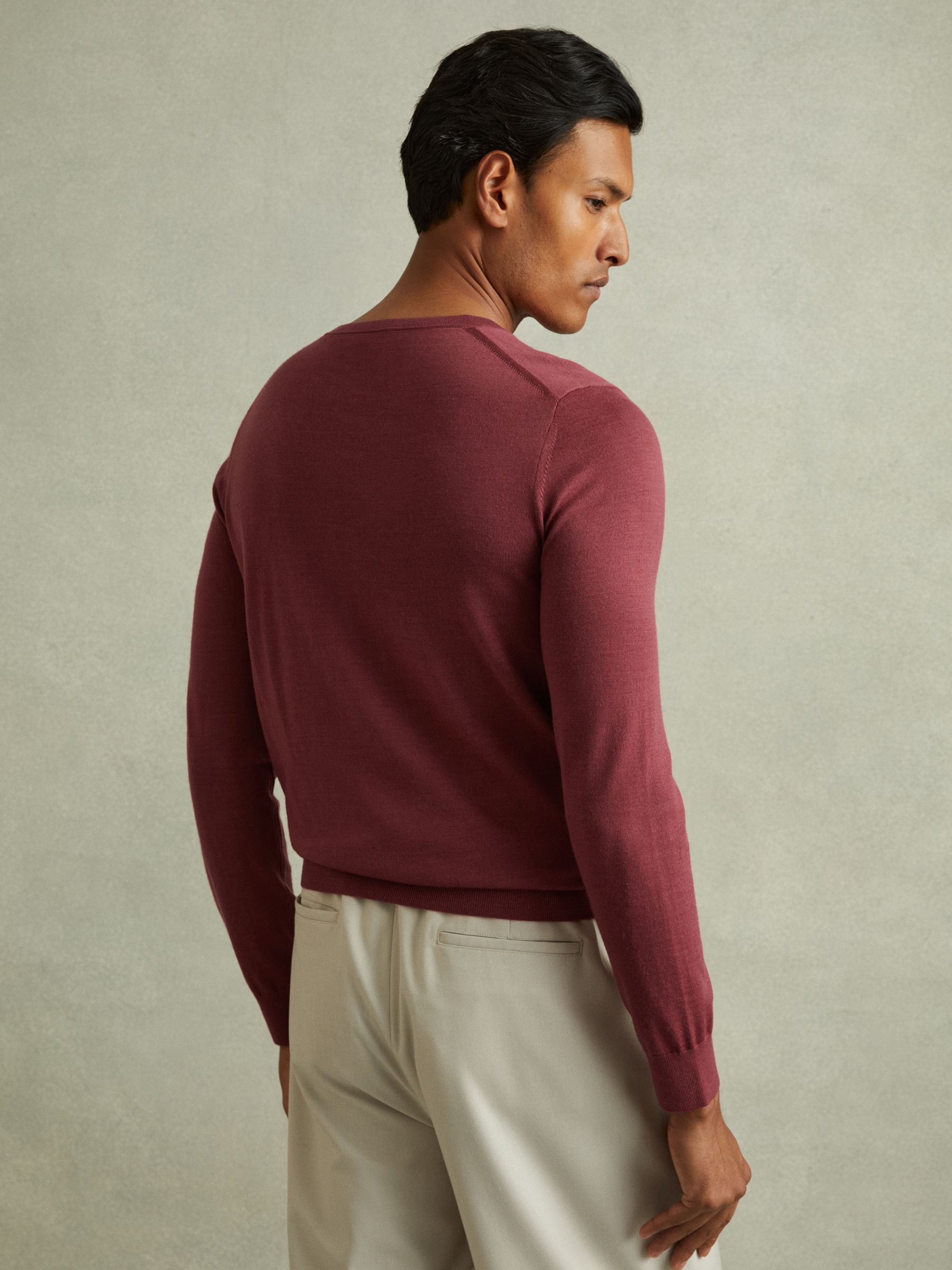 Merino Wool Crew Neck Jumper in Cherry Pink - Image 3 of 4