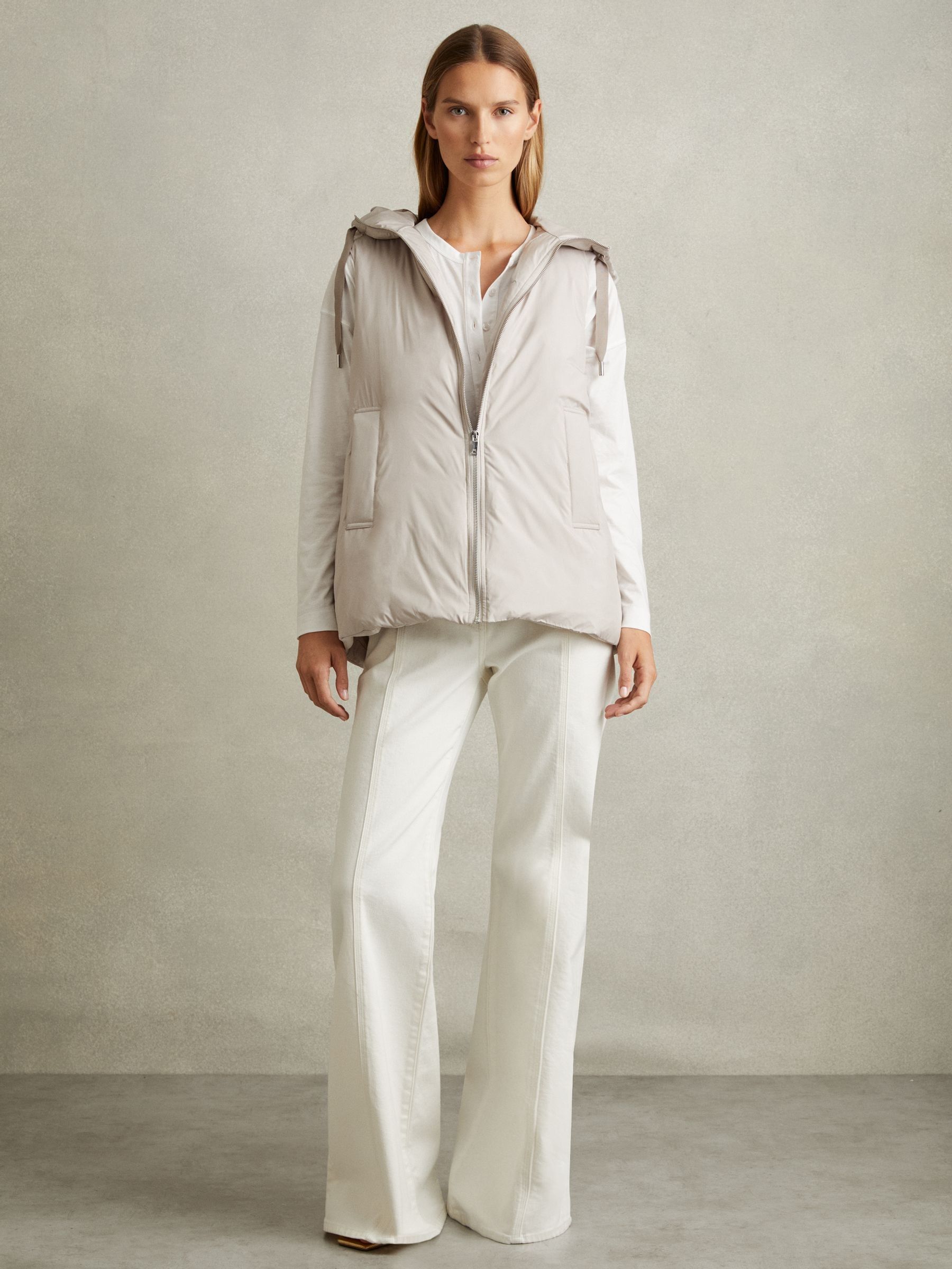 Padded Hooded Gilet in Neutral - Image 1 of 6