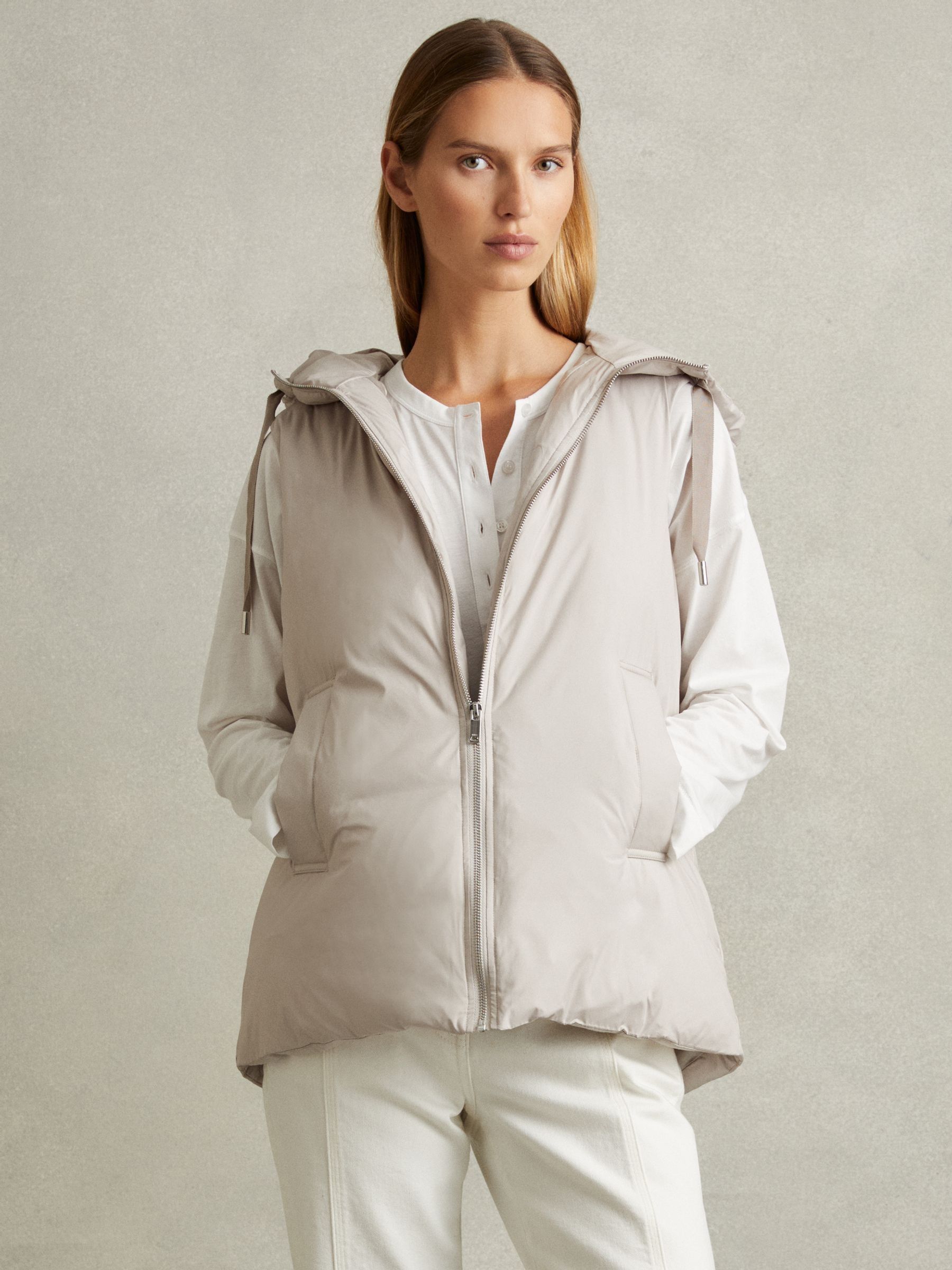 Padded Hooded Gilet in Neutral - Image 4 of 6