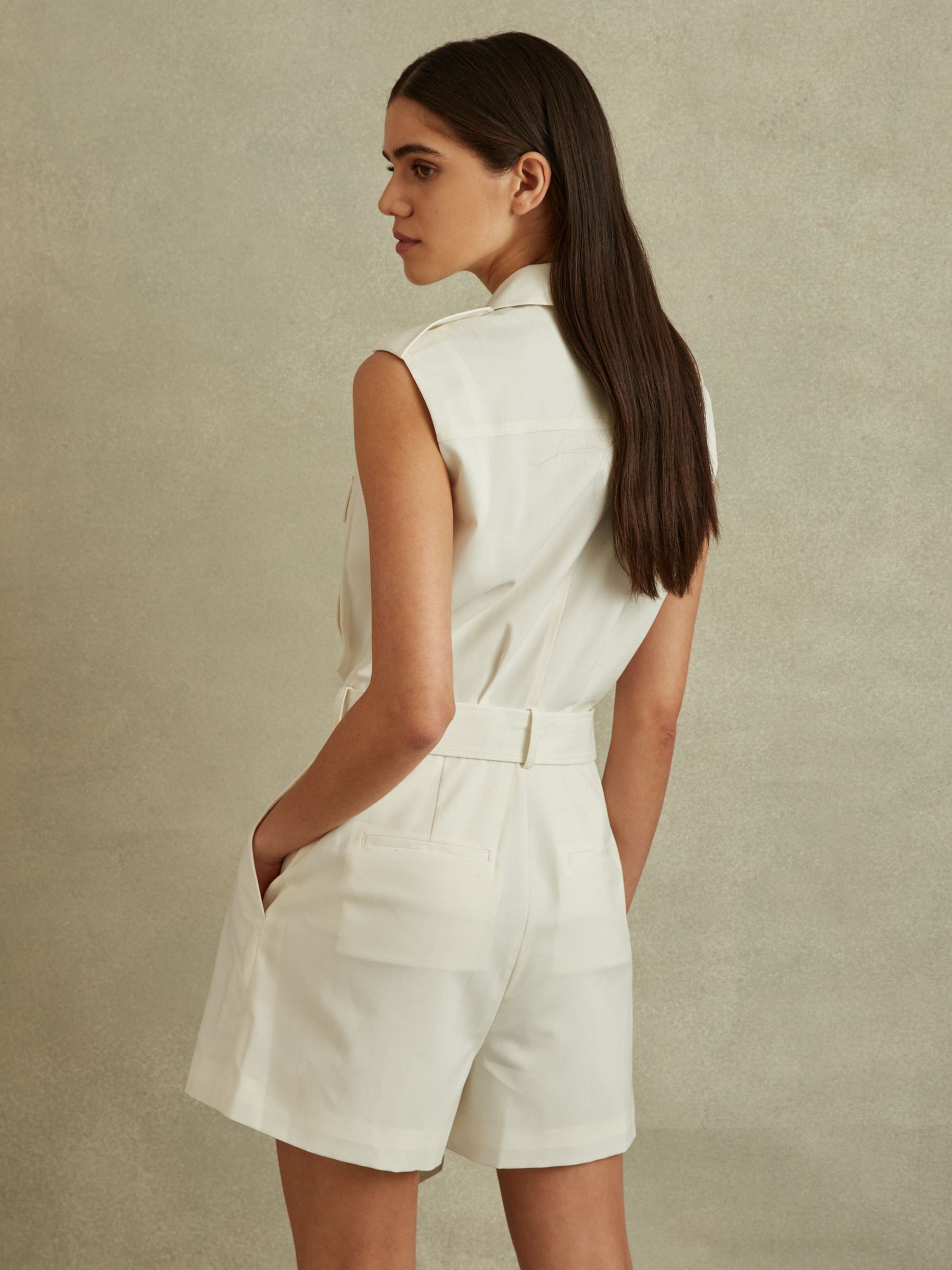 Wool Blend Double Breasted Playsuit in Ivory - Image 4 of 6