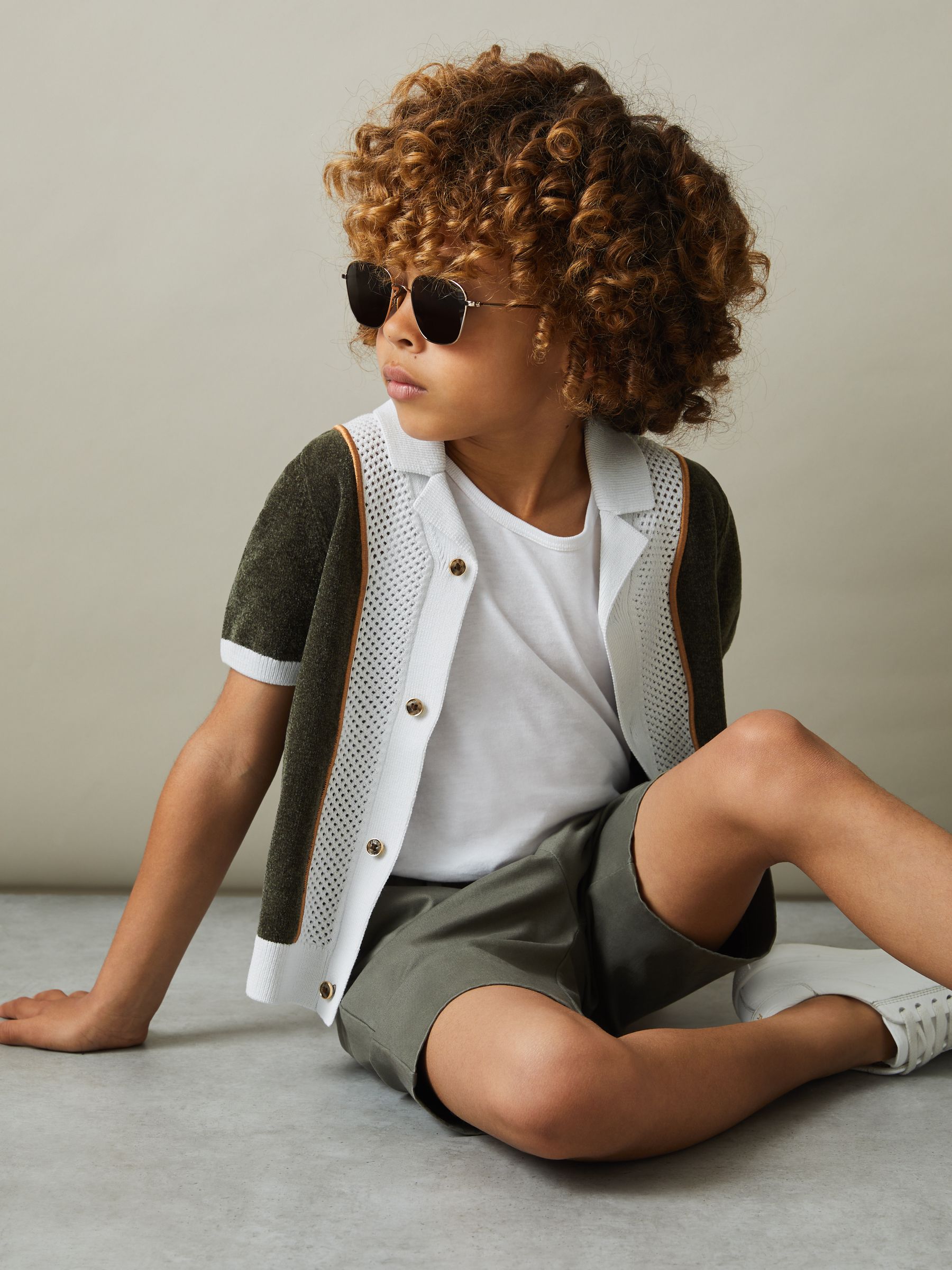 13-14 yrs Hybrid Velour Cuban Collar Shirt in Green Smoke - Image 3 of 4