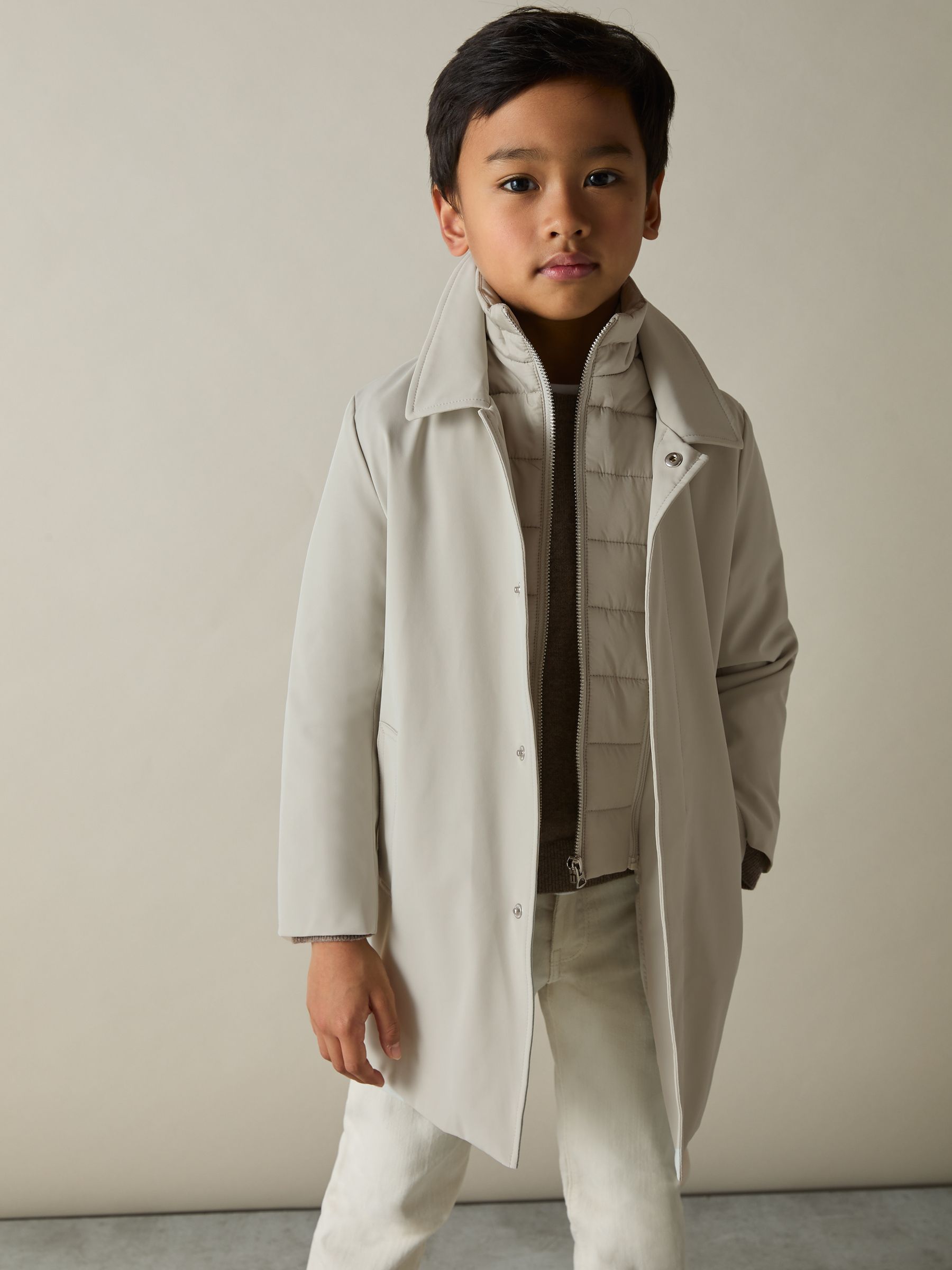 3-9 yrs Gabardine Coat with Removable Gilet in Stone - Image 1 of 4