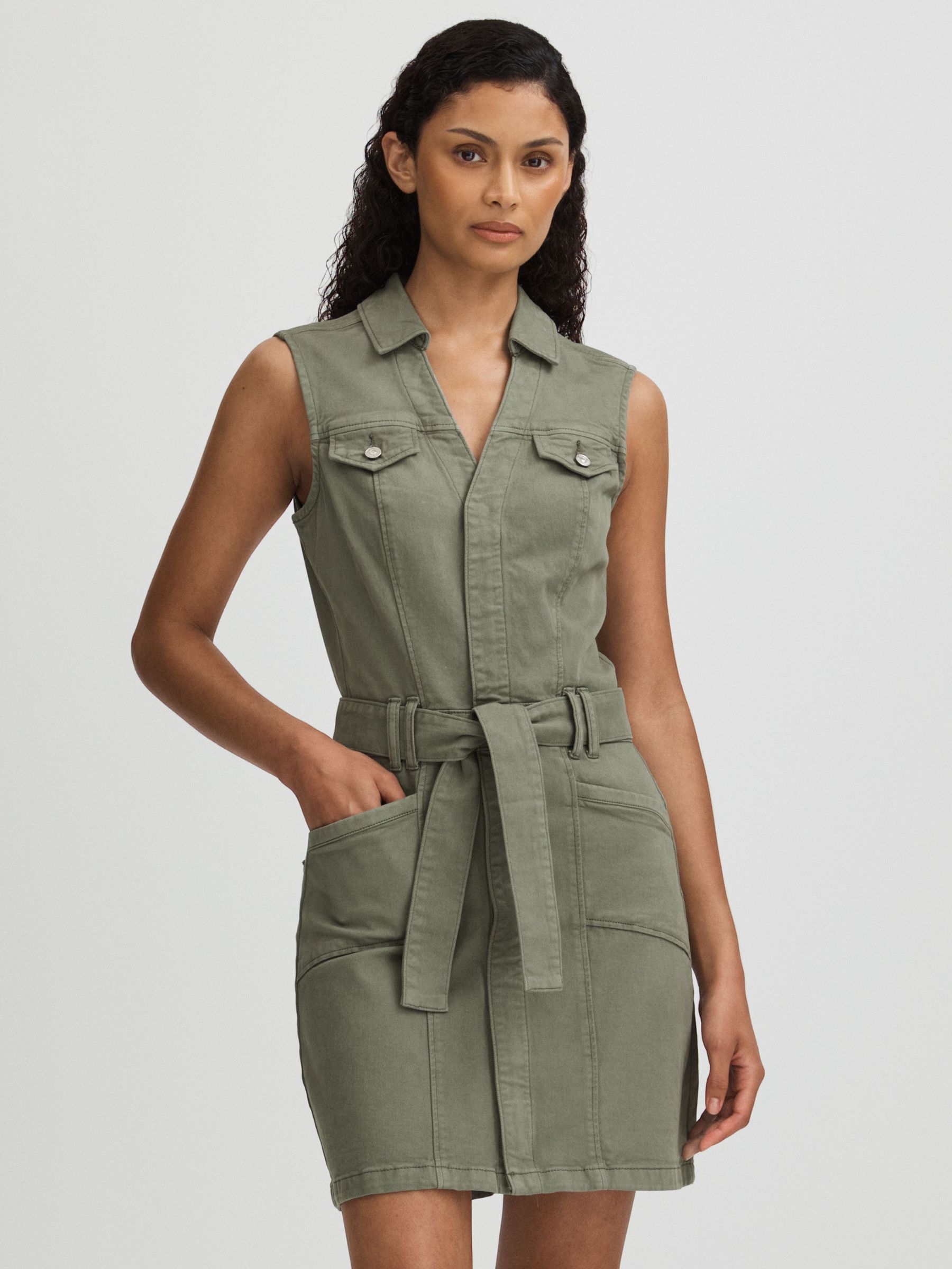 Paige Denim Mini Dress in Khaki - Image 3 of 5