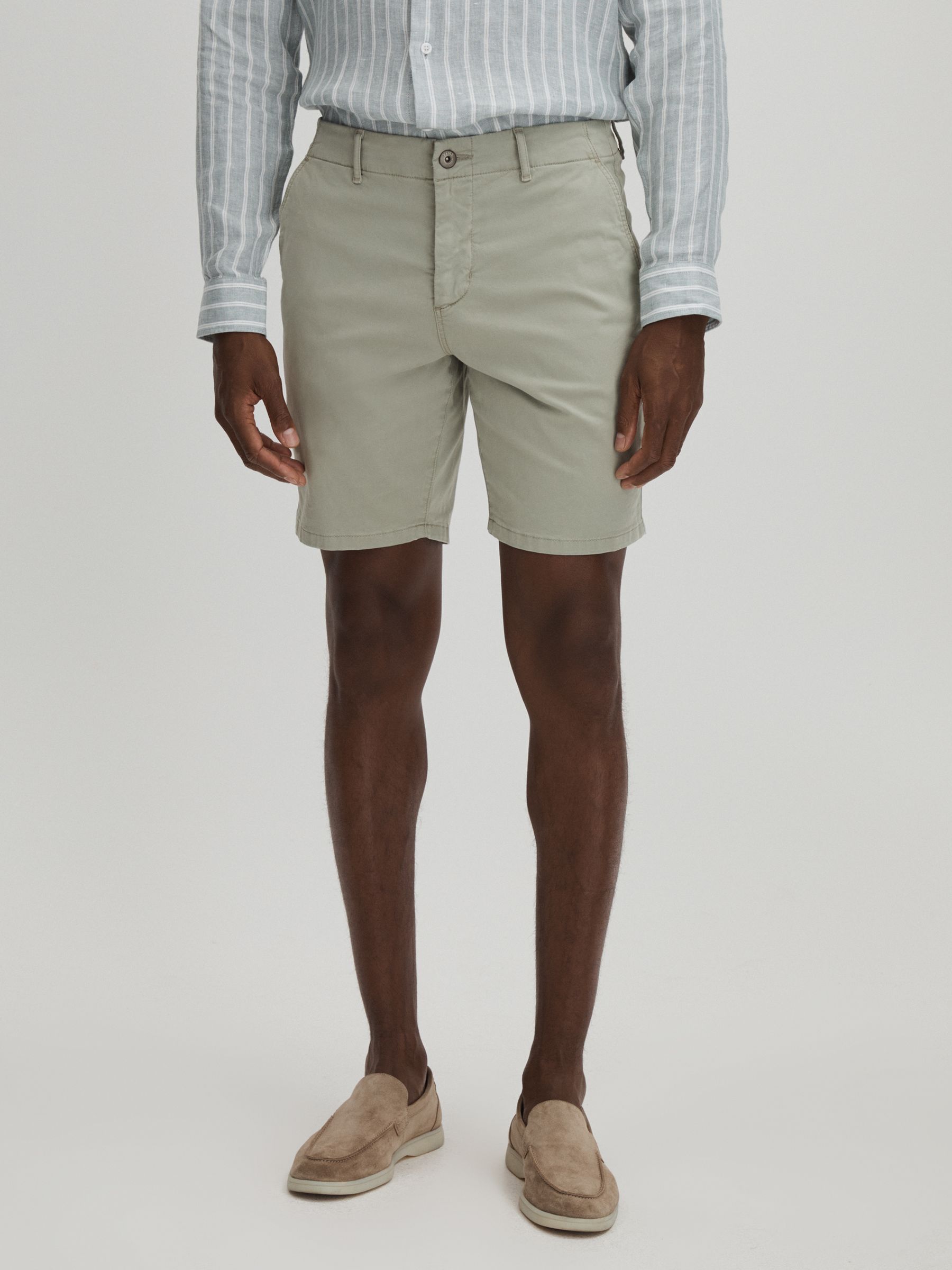 Paige Cotton Blend Chino Shorts in Thyme Melange - Image 3 of 6
