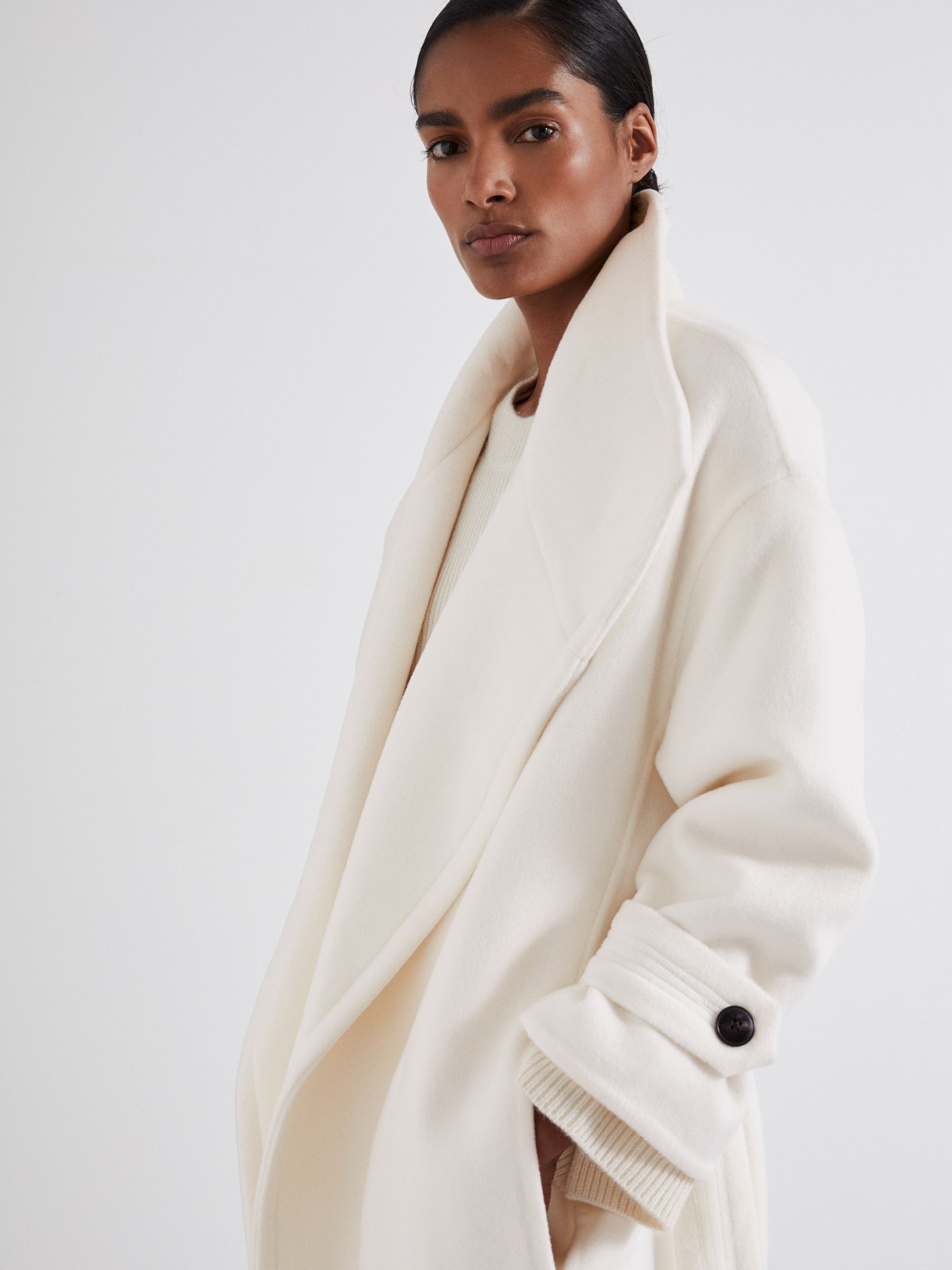 Reiss Atelier Blindseam Wool and Cashmere Coat in Cream | REISS Reiss Atelier Blindseam Wool and Cashmere Coat in Cream | REISS